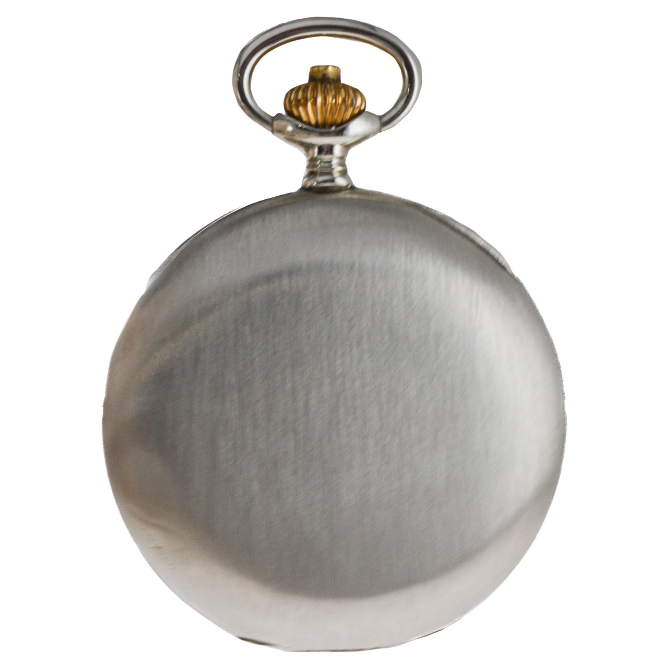Longines Nickel Silver Chronograph Large Pocket Watch with Flawless Enamel Dial 6