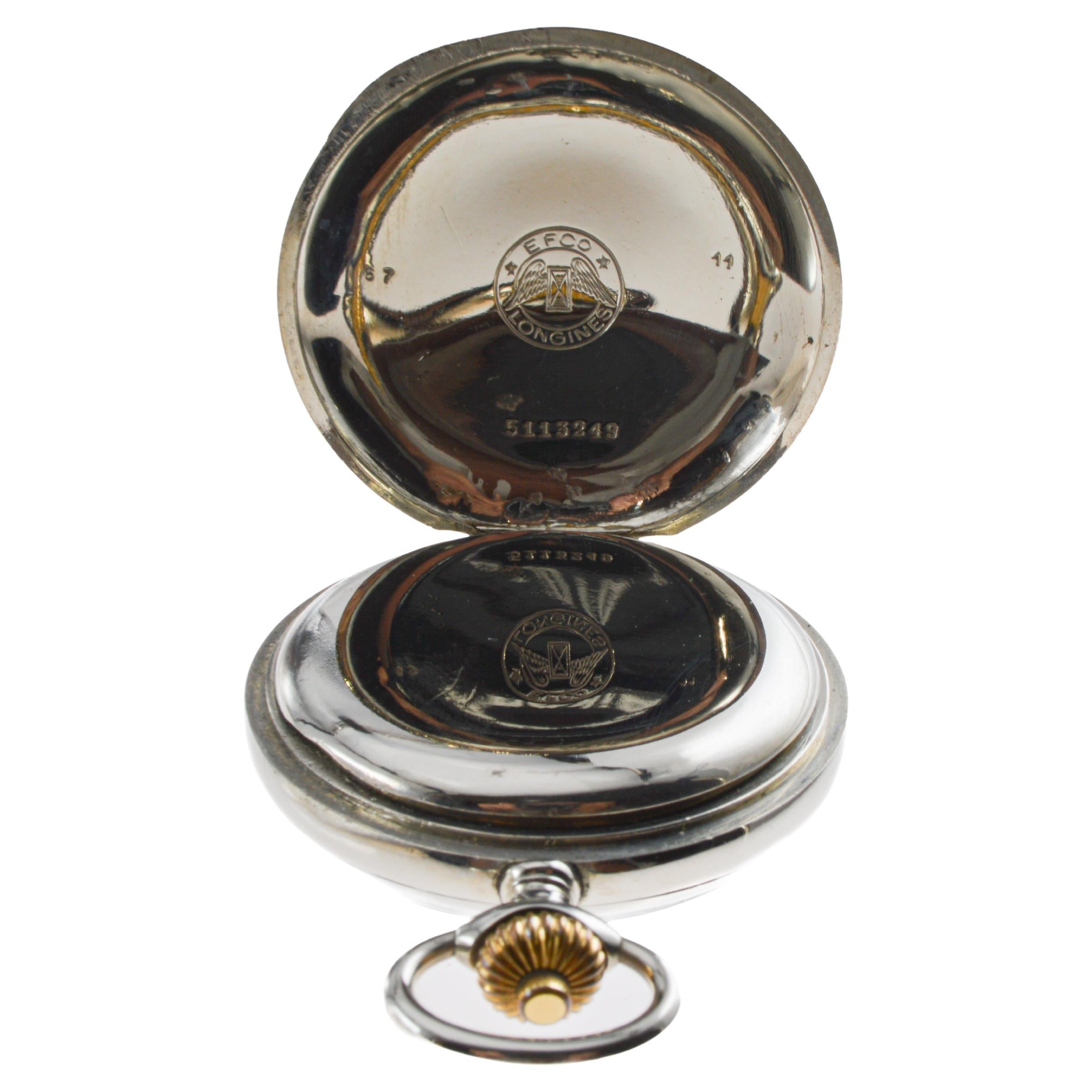 Longines Nickel Silver Chronograph Large Pocket Watch with Flawless Enamel Dial 8
