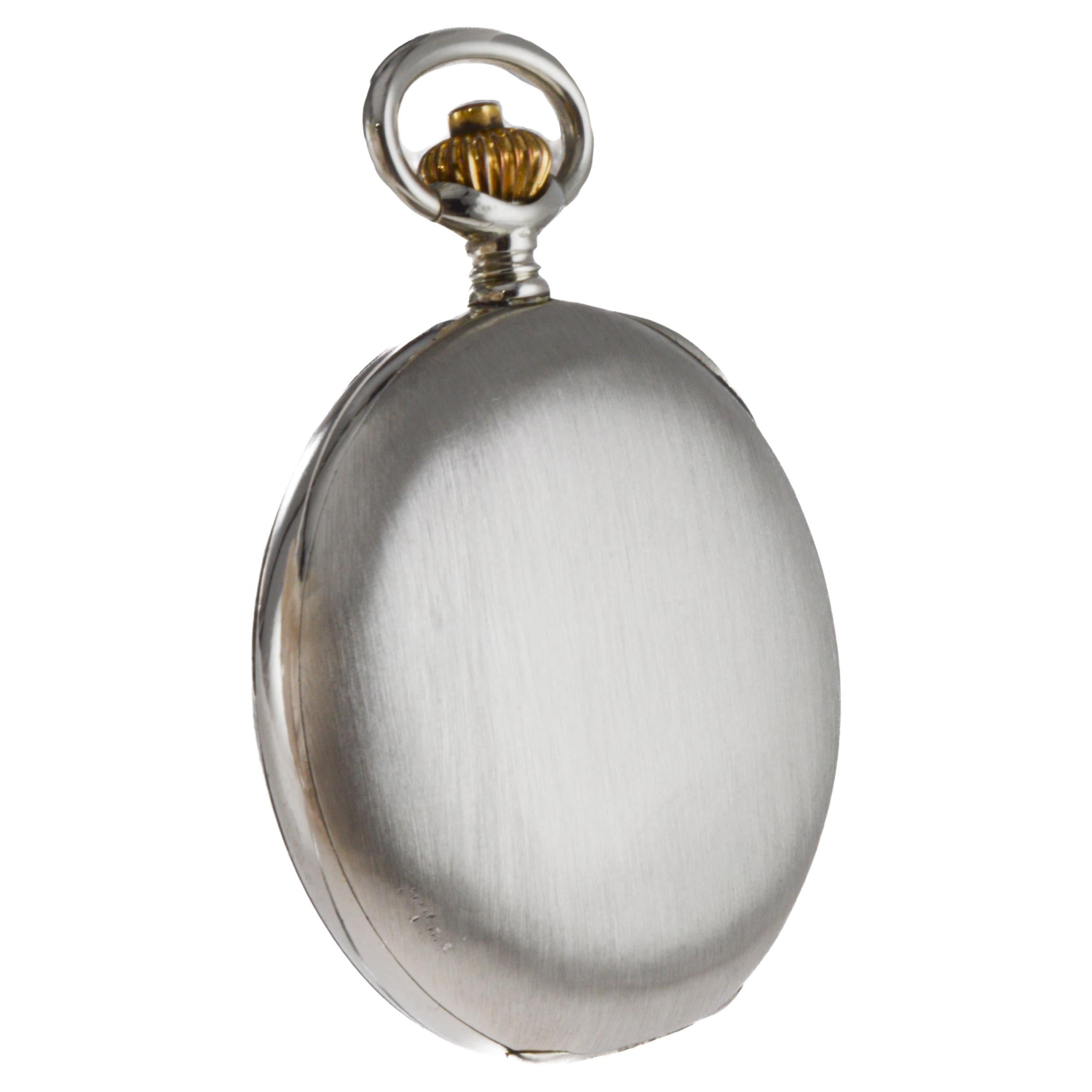 Longines Nickel Silver Chronograph Large Pocket Watch with Flawless Enamel Dial 4