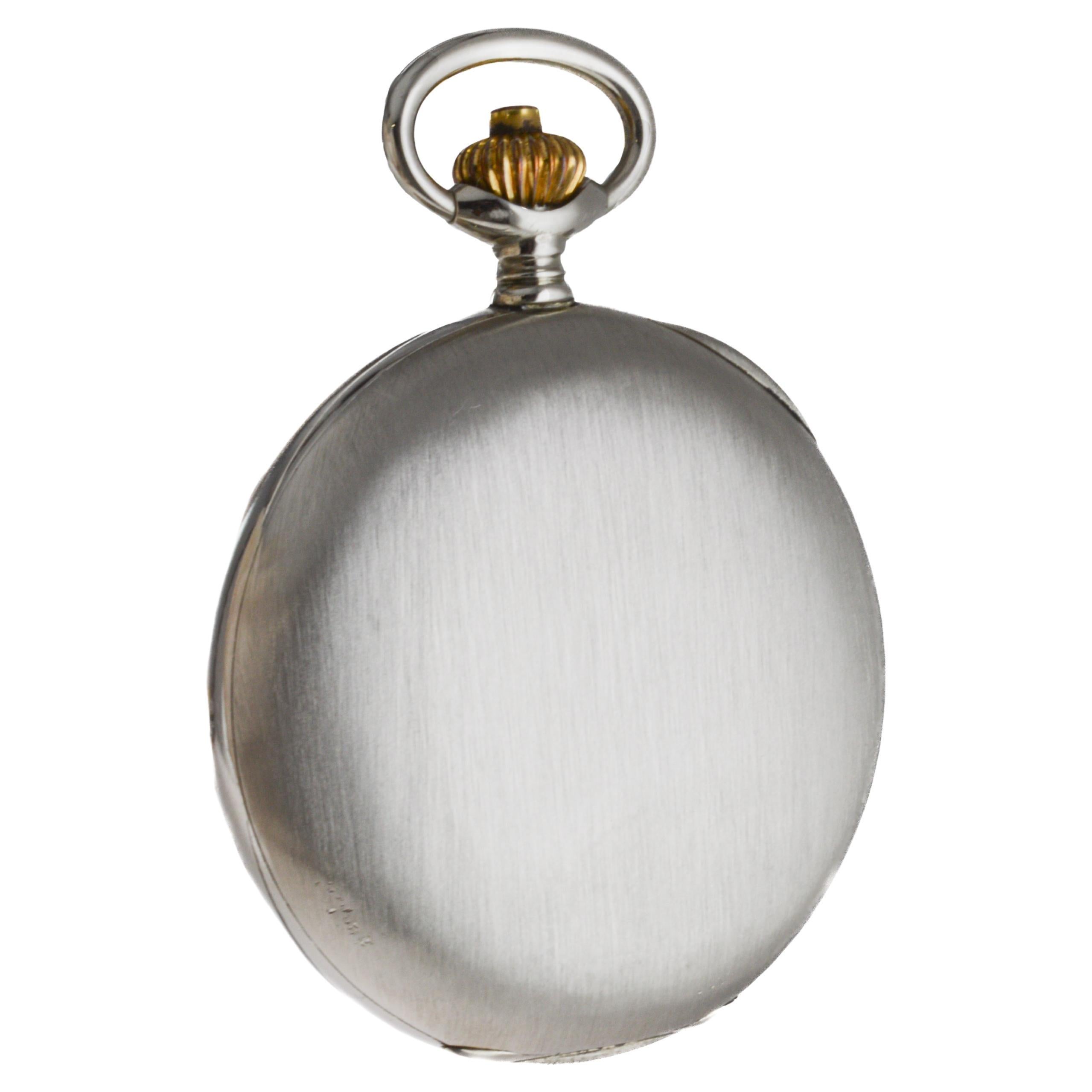 Longines Nickel Silver Chronograph Large Pocket Watch with Flawless Enamel Dial 5