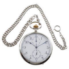 Longines Nickel Silver Chronograph Large Pocket Watch with Flawless Enamel Dial