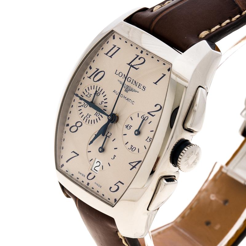 Longines Pearl White Stainless Steel Evidenza L2.643.4 Men's Wristwatch 35 mm In Excellent Condition In Dubai, Al Qouz 2