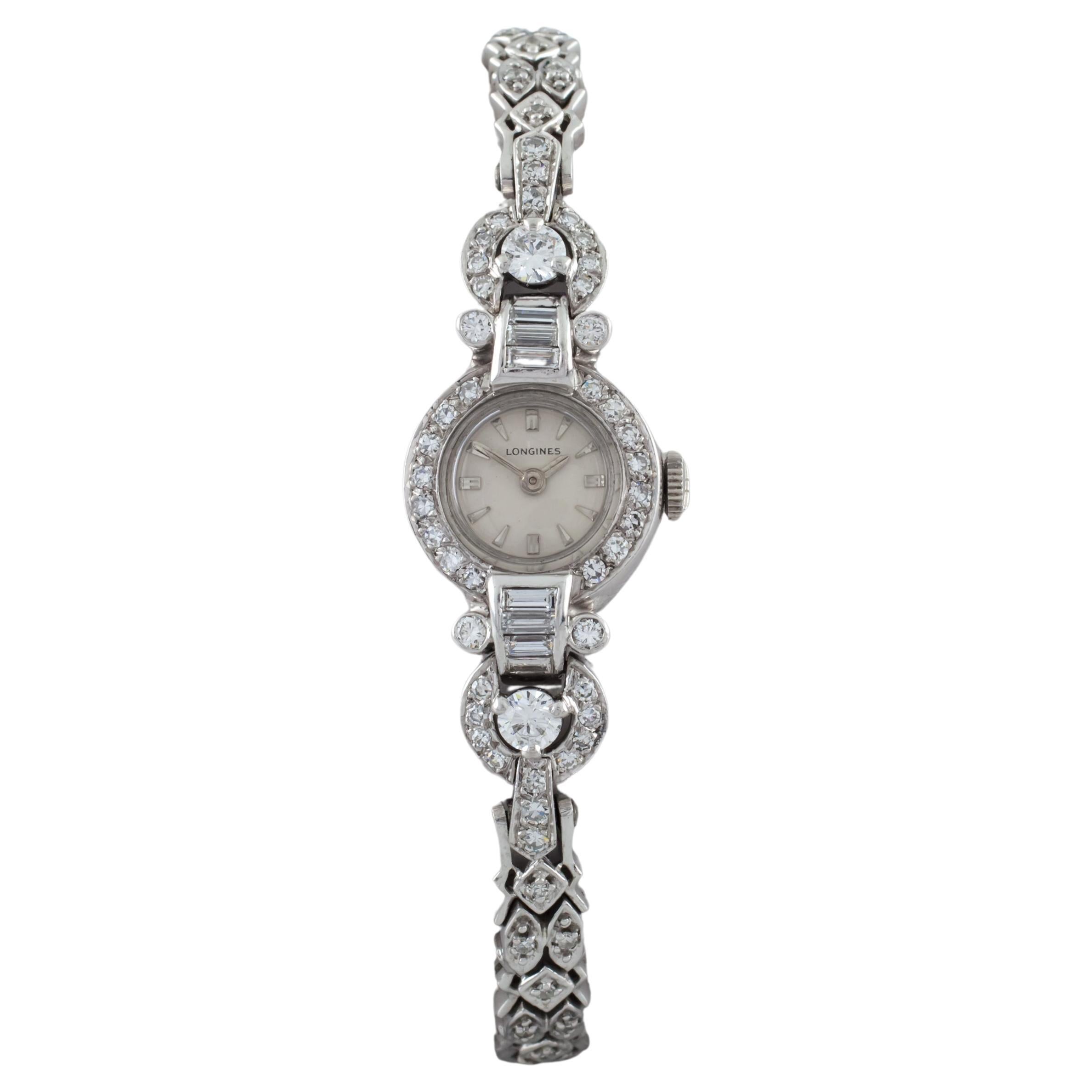 Longines Platinum & 14k White Gold Diamond Women's Dress Watch For Sale