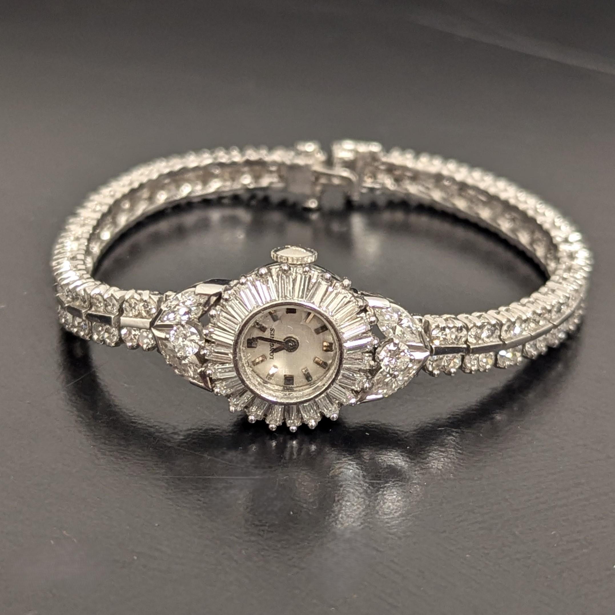 Women's Longines Platinum and Diamond Wristwatch For Sale