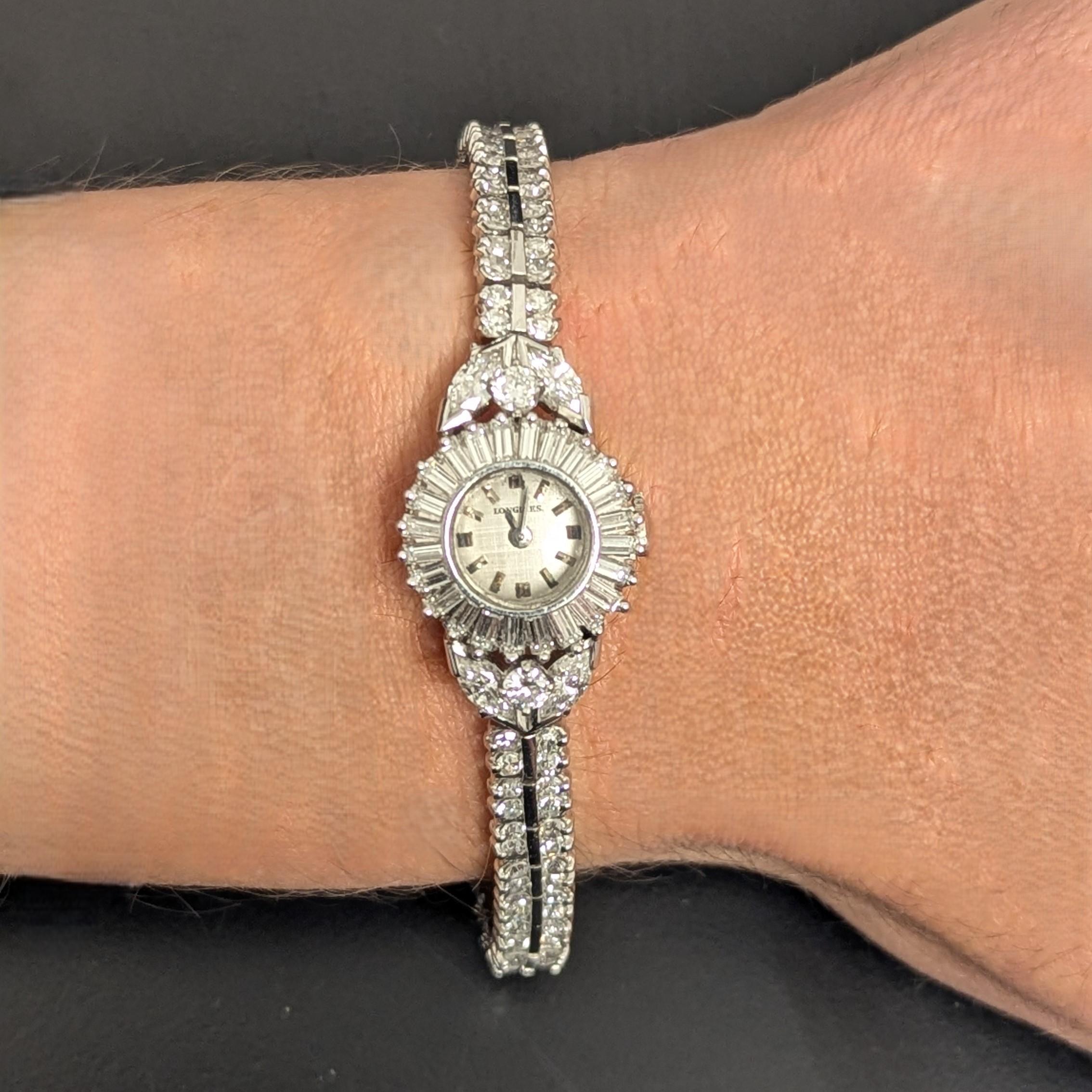 Longines Platinum and Diamond Wristwatch For Sale 1