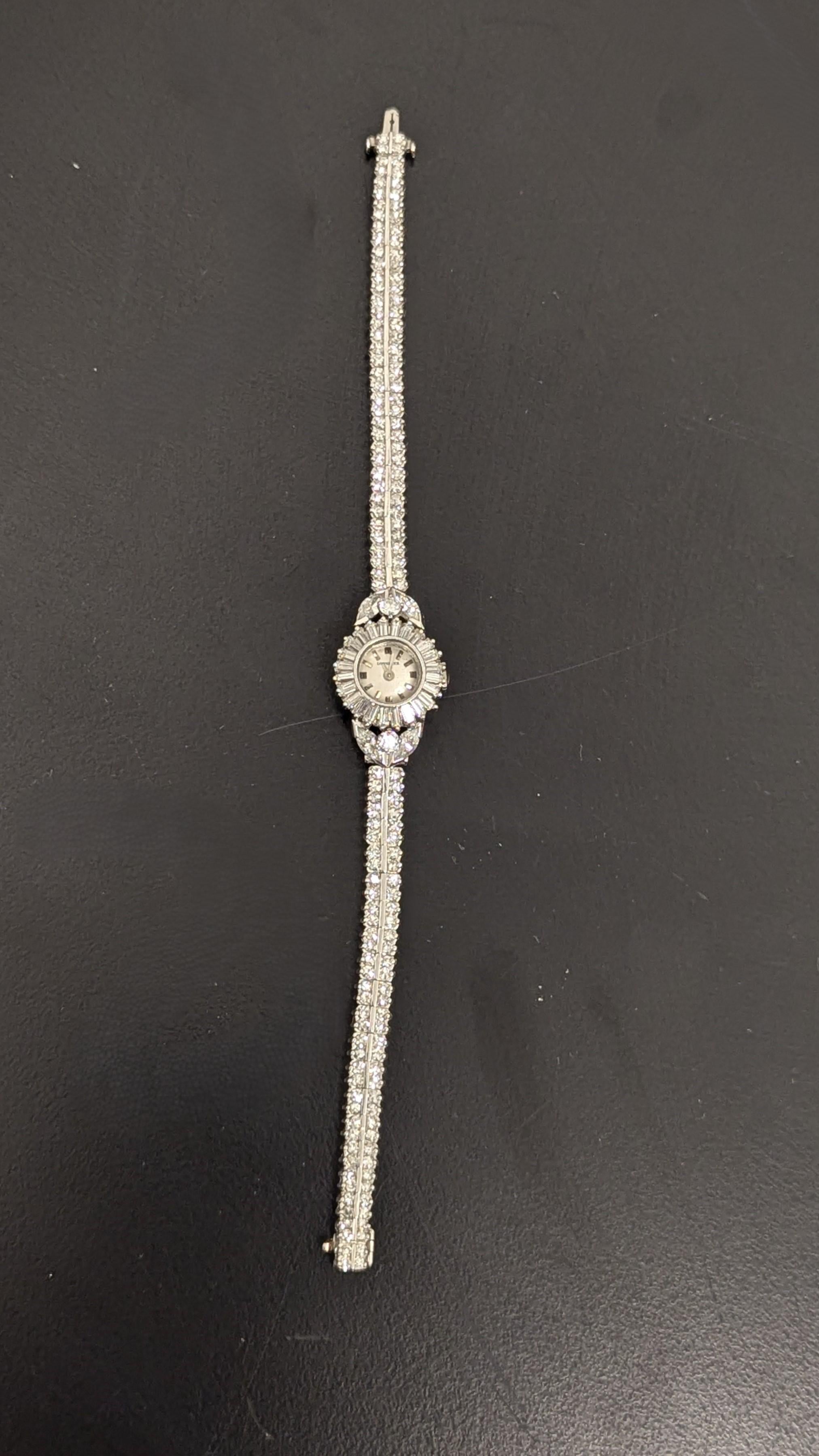Longines Platinum and Diamond Wristwatch For Sale 2