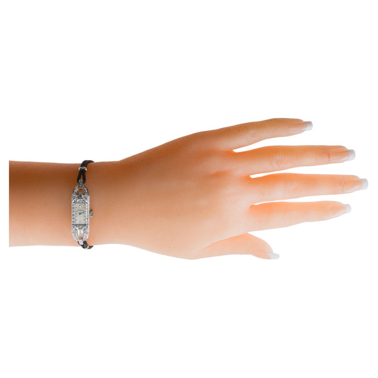 Longines Platinum Art Deco Ladies Dress Watch with Adjustable Cord Band For  Sale at 1stDibs