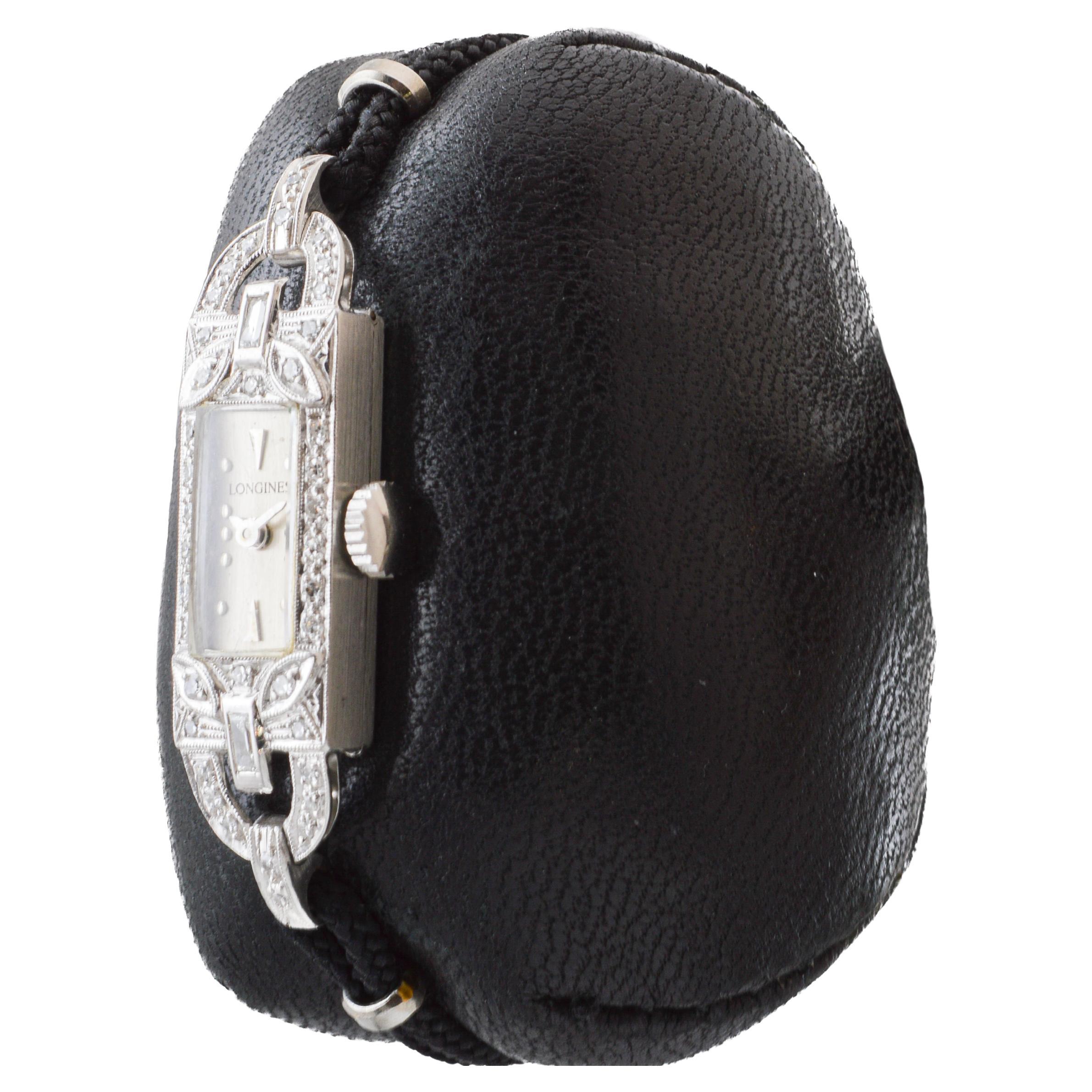 Longines Platinum Art Deco Ladies Dress Watch with Adjustable Cord Band For Sale 2