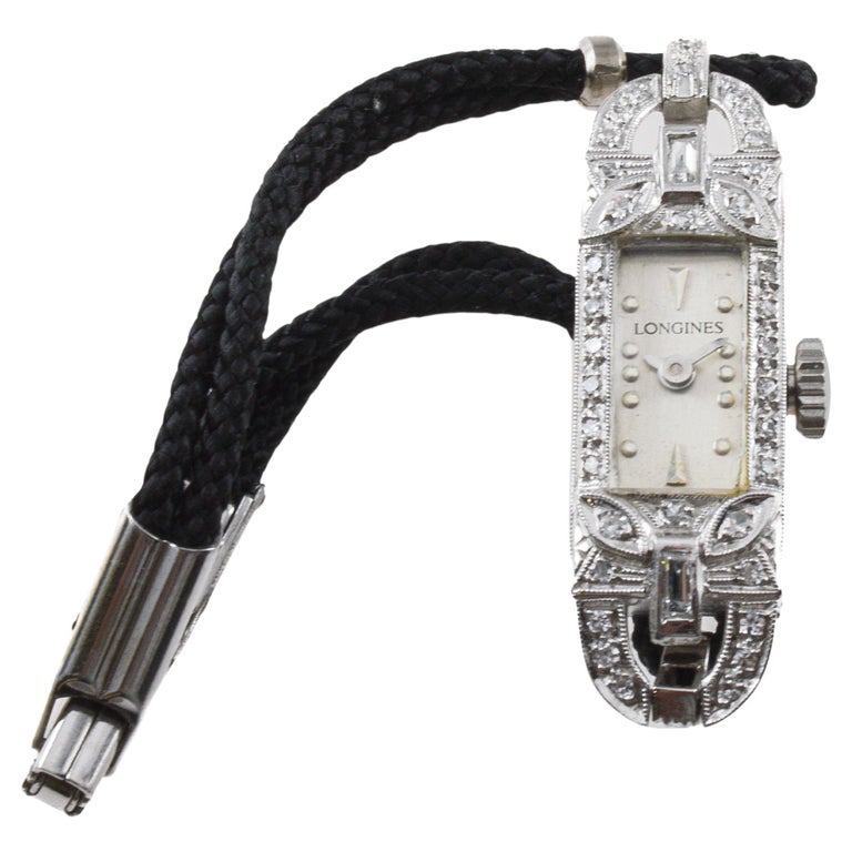 Longines Platinum Art Deco Ladies Dress Watch with Adjustable Cord Band For  Sale at 1stDibs