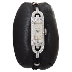 Longines Platin Art Deco Damenarmbanduhr mit verstellbarem Kordelband aus Platin
