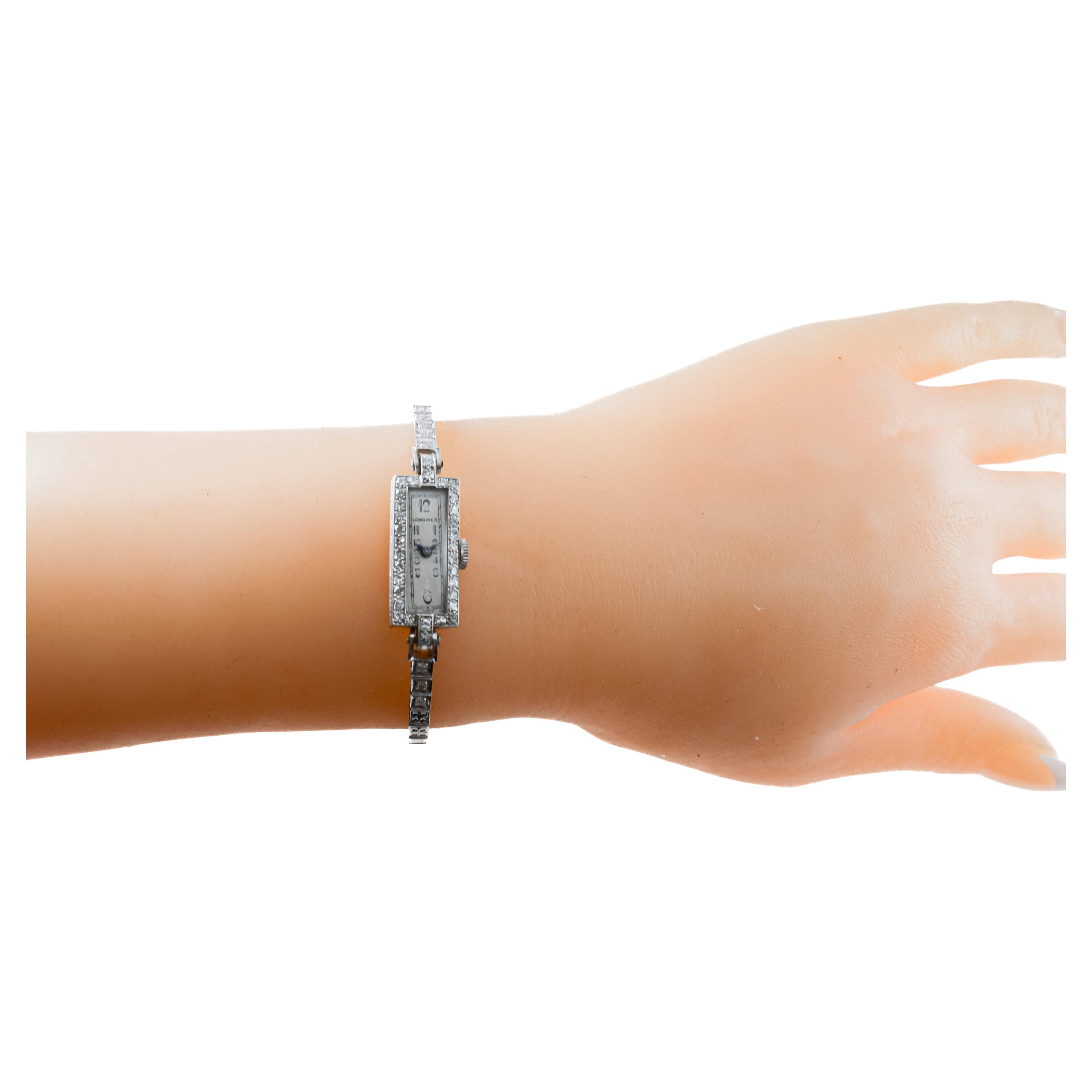 Longines Platin und Diamant Art Deco Dress Watch mit passendem Armband 1940er Jahre 9