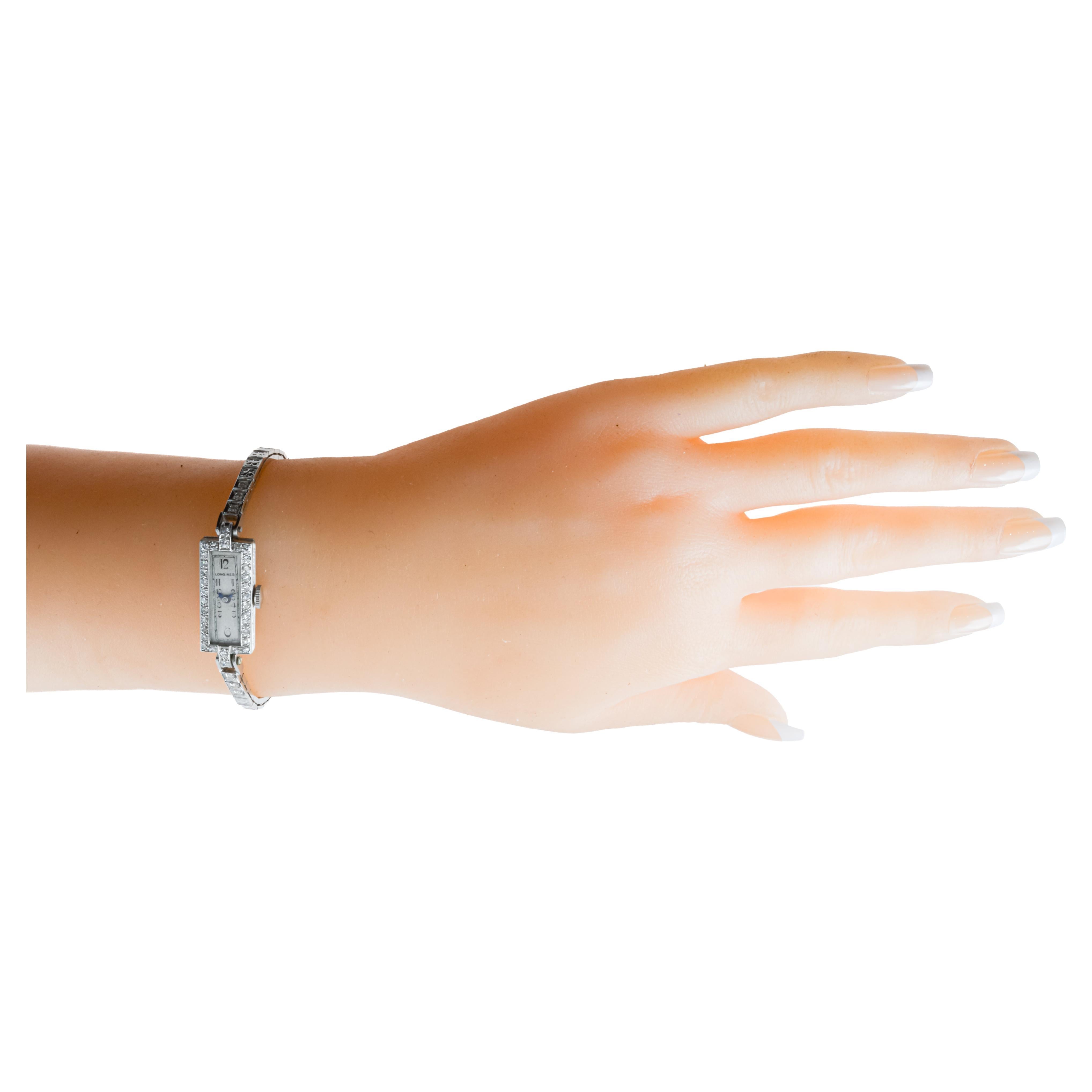 Longines Platin und Diamant Art Deco Dress Watch mit passendem Armband 1940er Jahre 10