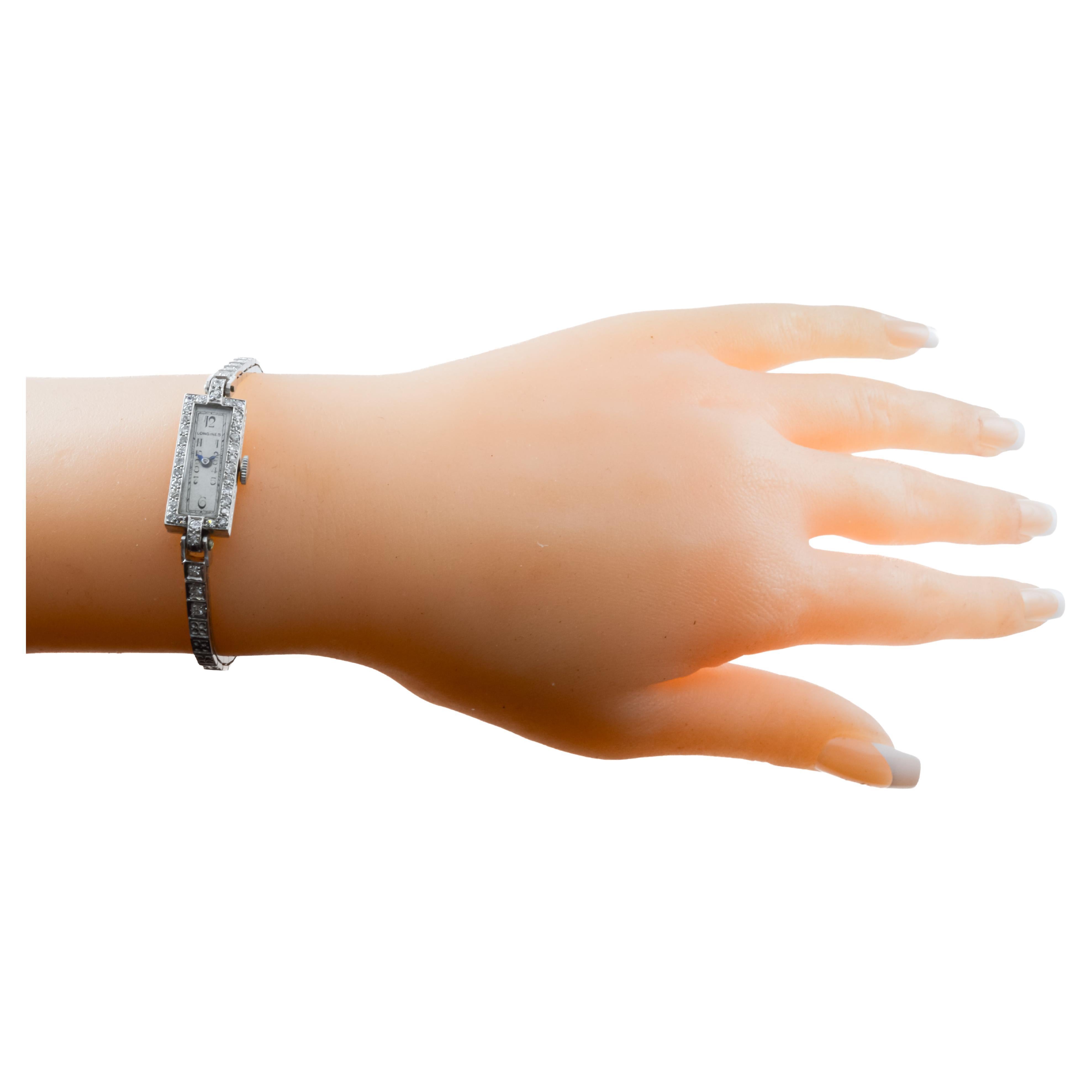 Longines Platin und Diamant Art Deco Dress Watch mit passendem Armband 1940er Jahre 11