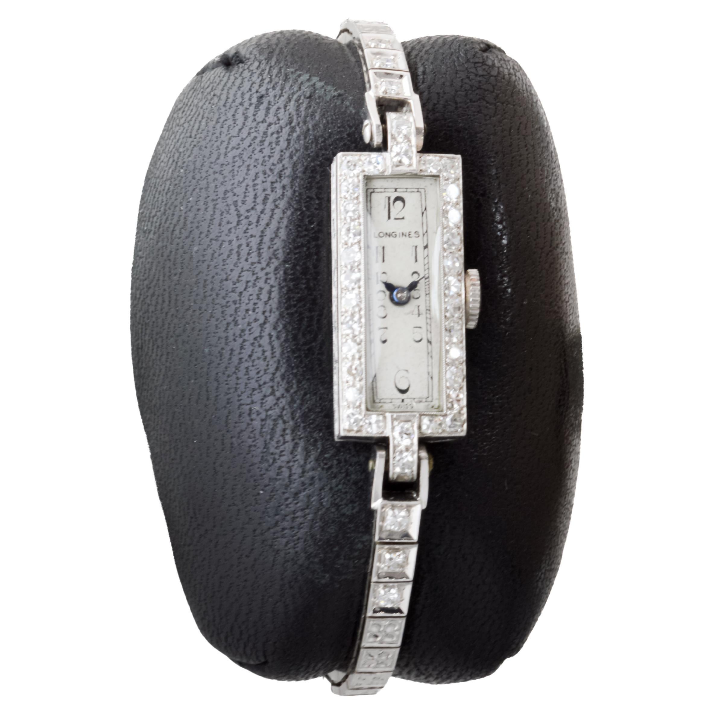 Longines Platin und Diamant Art Deco Dress Watch mit passendem Armband 1940er Jahre (Art déco)
