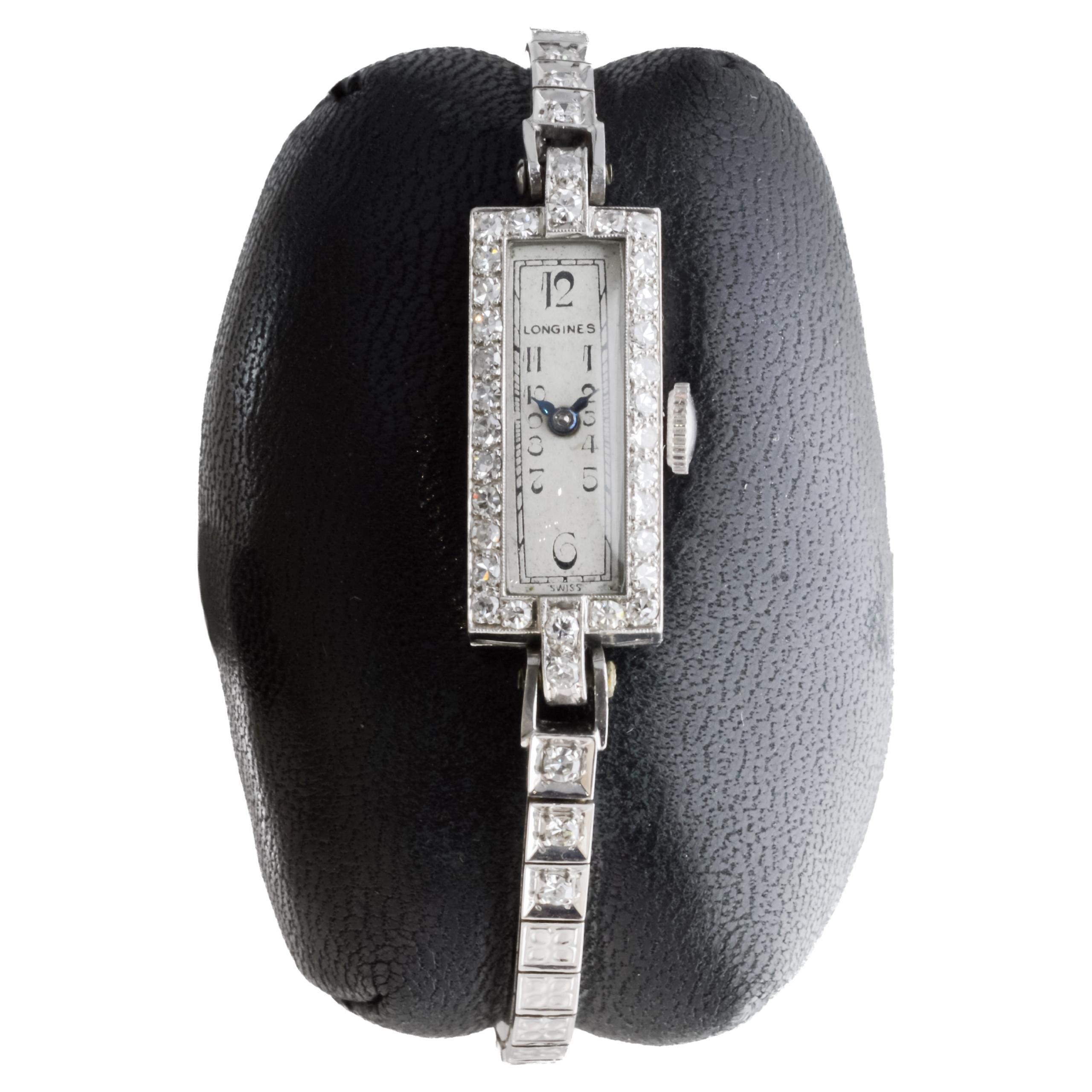 Longines Platin und Diamant Art Deco Dress Watch mit passendem Armband 1940er Jahre im Zustand „Hervorragend“ in Long Beach, CA