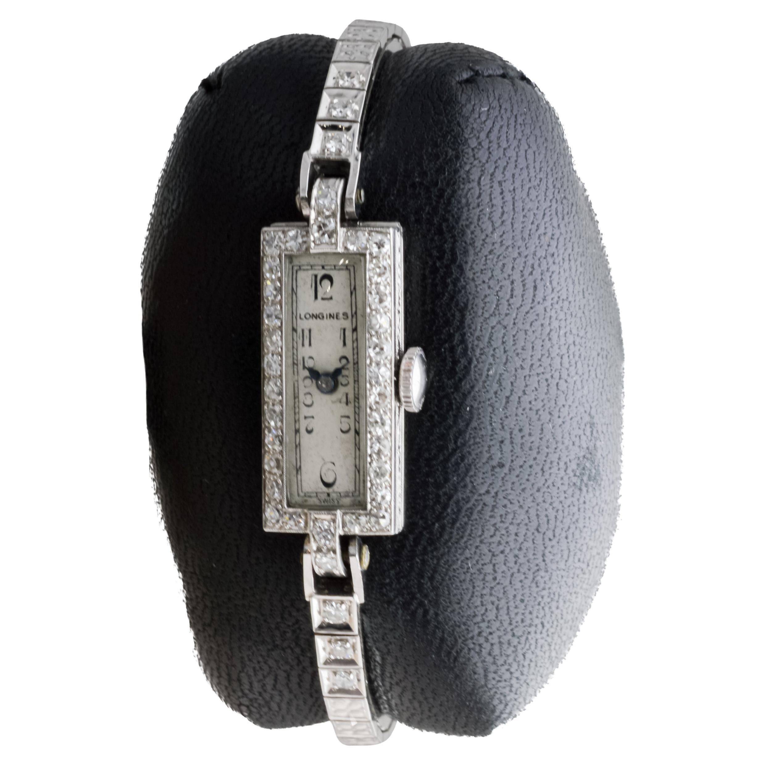 Longines Platin und Diamant Art Deco Dress Watch mit passendem Armband 1940er Jahre Damen