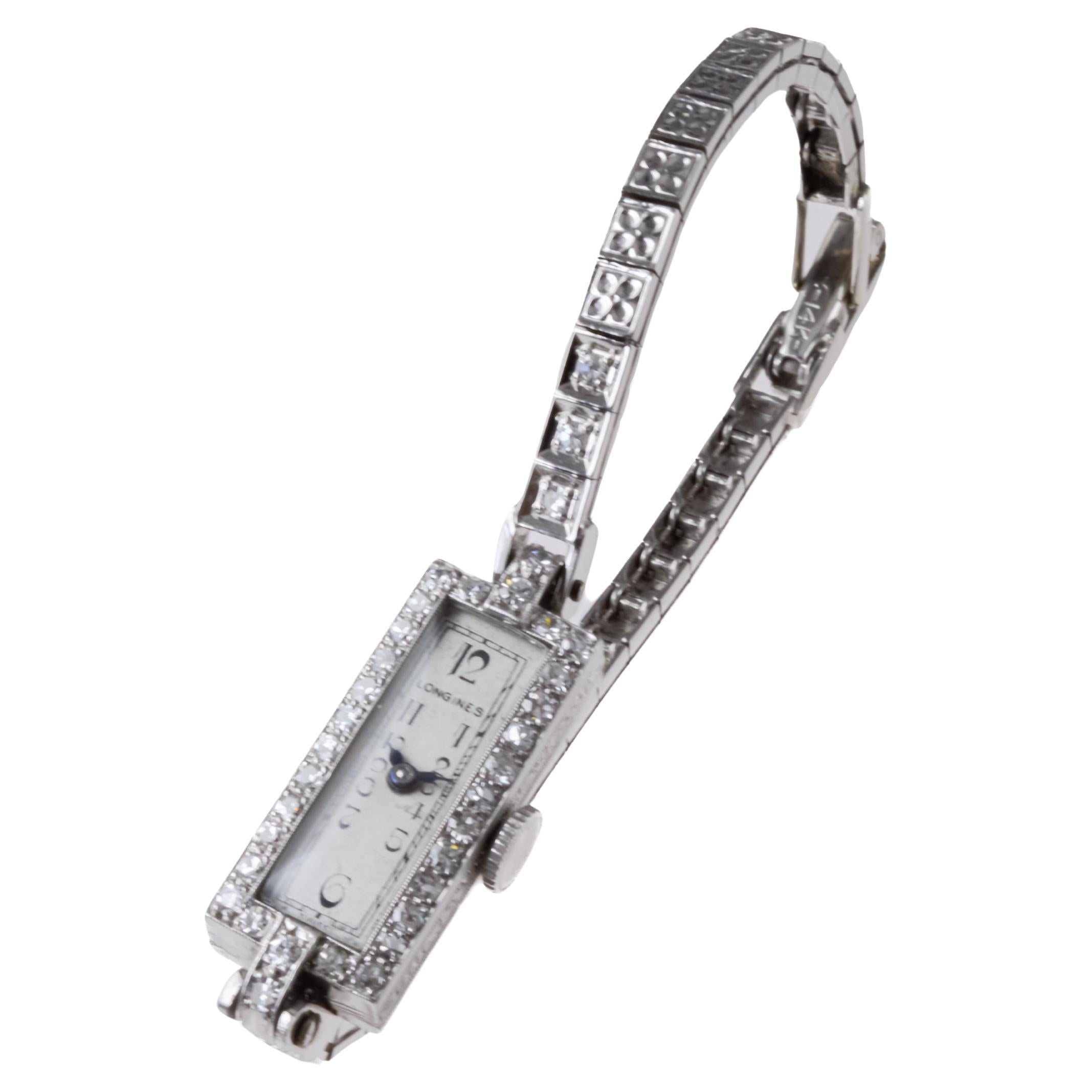Longines Platin und Diamant Art Deco Dress Watch mit passendem Armband 1940er Jahre 2