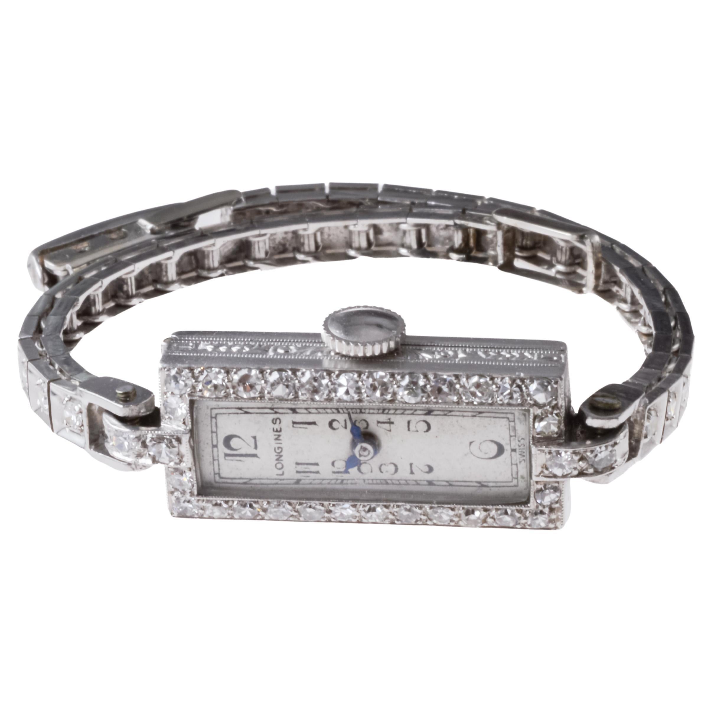 Longines Platin und Diamant Art Deco Dress Watch mit passendem Armband 1940er Jahre 3