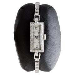 Vintage Longines Platinum and Diamond Art Deco Dress Watch with Matching Bracelet 1940's