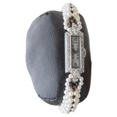 Longines Platinum Art Deco Ladies Watch with Pearl Bracelet circa, 1930's