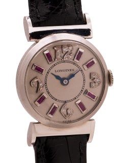 Longines Platinum Diamond and Ruby Set Ladies Watch, circa 1950s