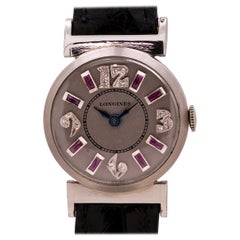 Longines Platinum Diamond and Ruby Set Ladies Watch, circa 1950s