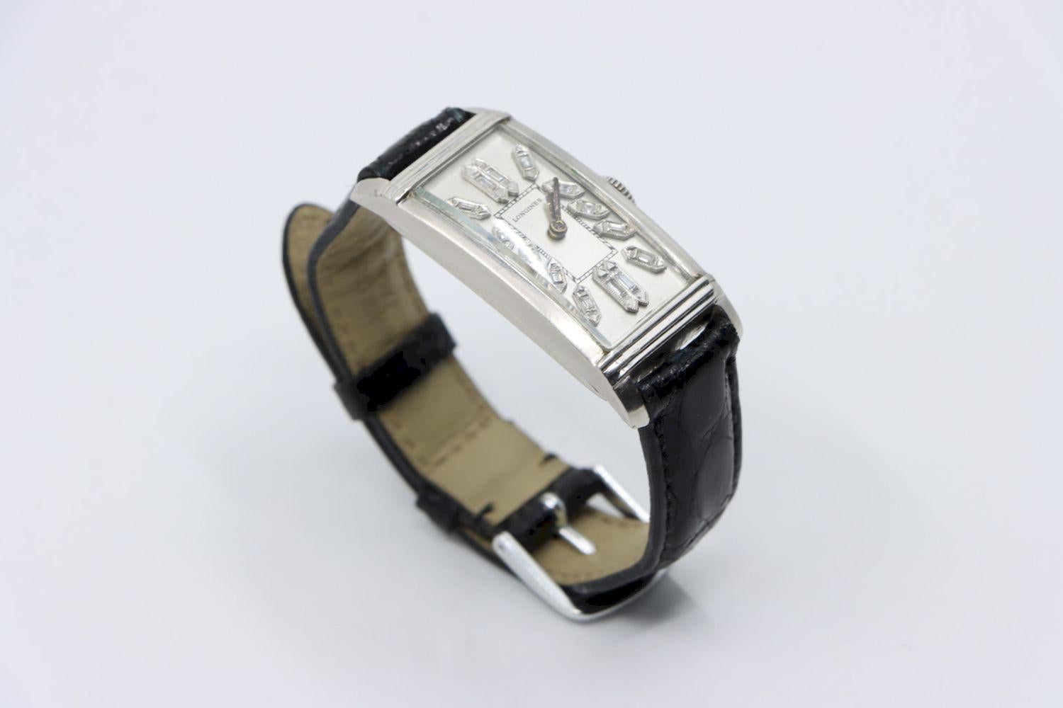 Longines Platinum Diamond Curvex Wrist Watch For Sale 6