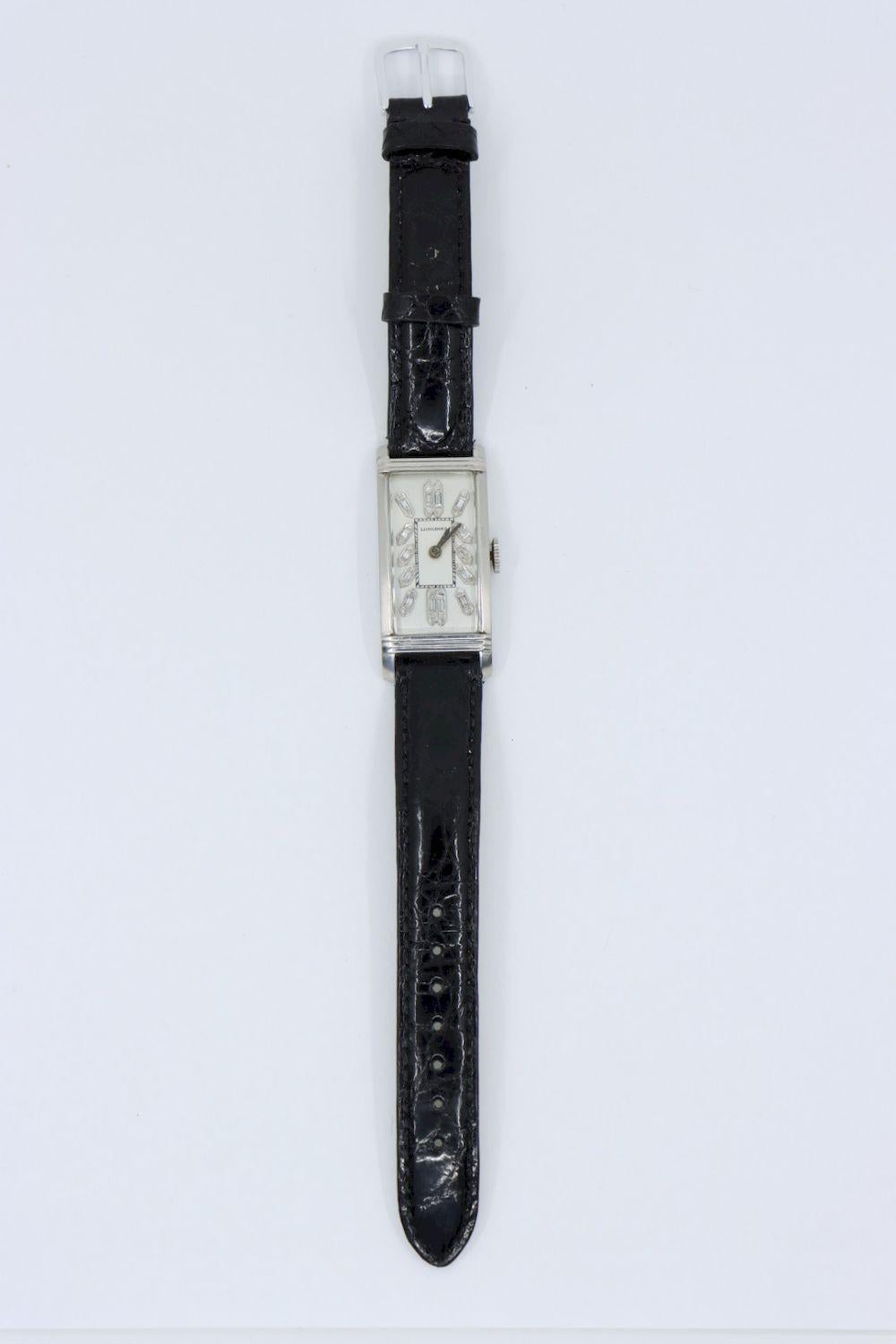 Longines Platinum Diamond Curvex Wrist Watch For Sale 7