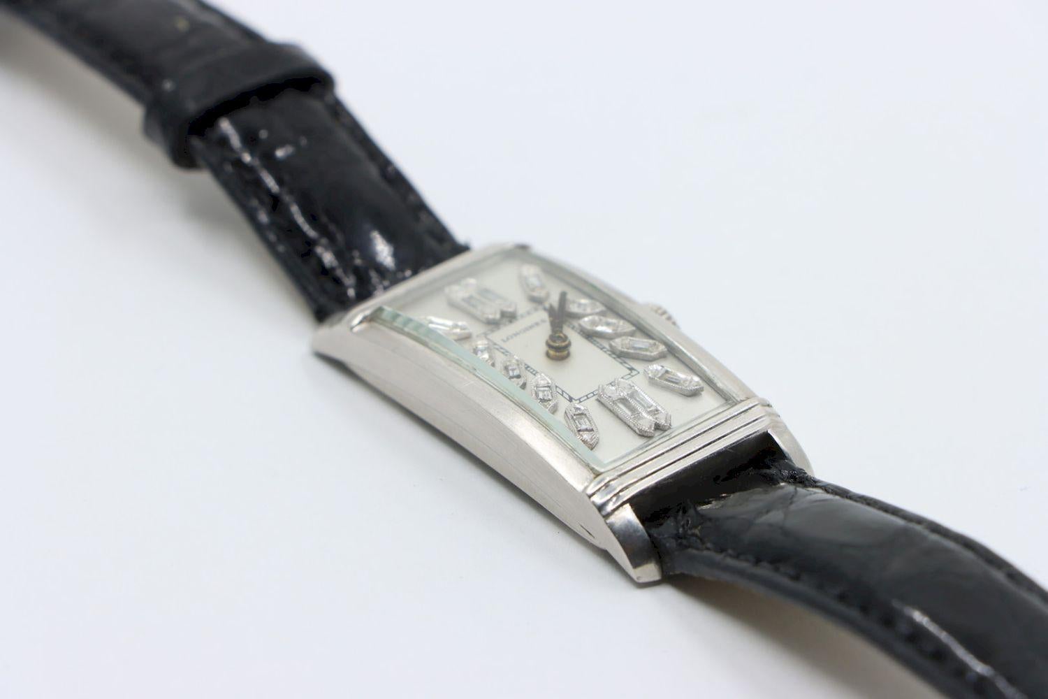 Longines Platinum Diamond Curvex Wrist Watch For Sale 11