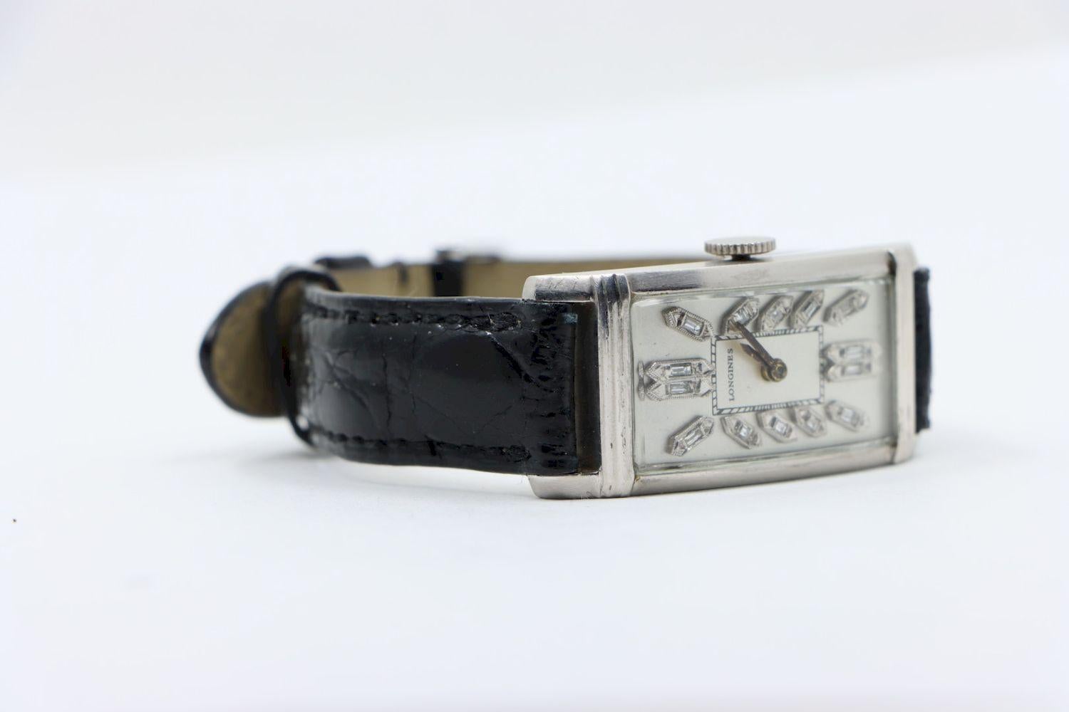 Longines Platinum Diamond Curvex Wrist Watch For Sale 12