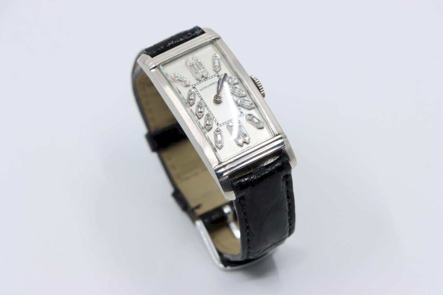 Women's or Men's Longines Platinum Diamond Curvex Wrist Watch For Sale