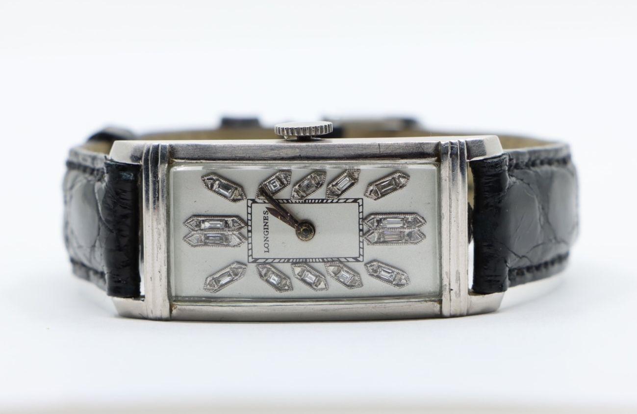 Longines Platinum Diamond Curvex Wrist Watch For Sale 1