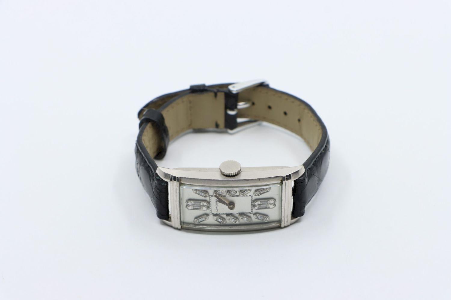Longines Platinum Diamond Curvex Wrist Watch For Sale 2
