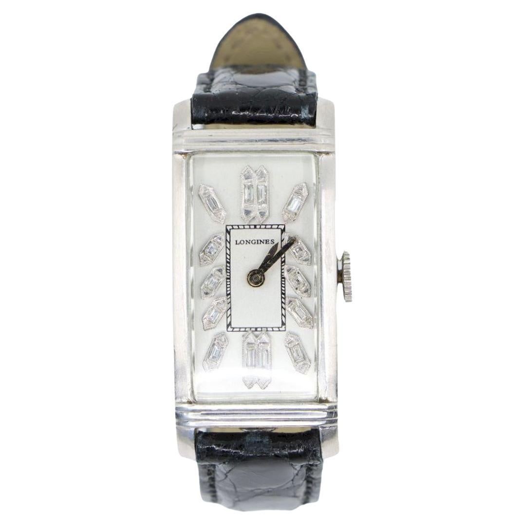 Longines Platinum Diamond Curvex Wrist Watch For Sale