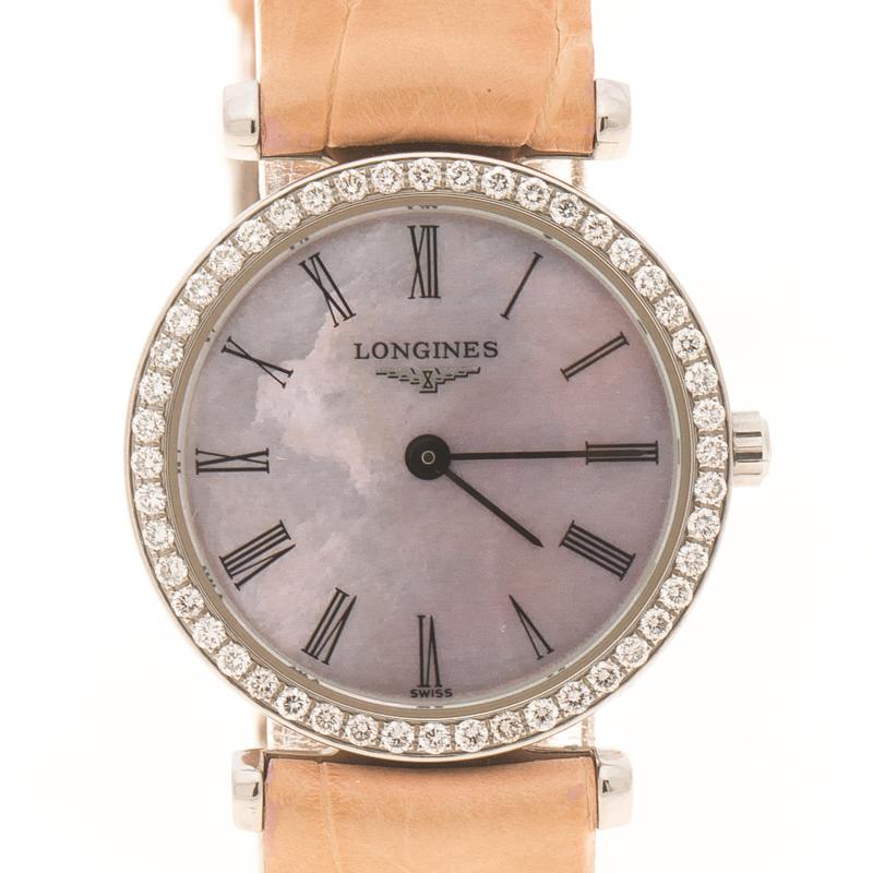 Contemporary Longines Purple Mother of Pearl Stainless Steel Diamond La Grande Wristwatch