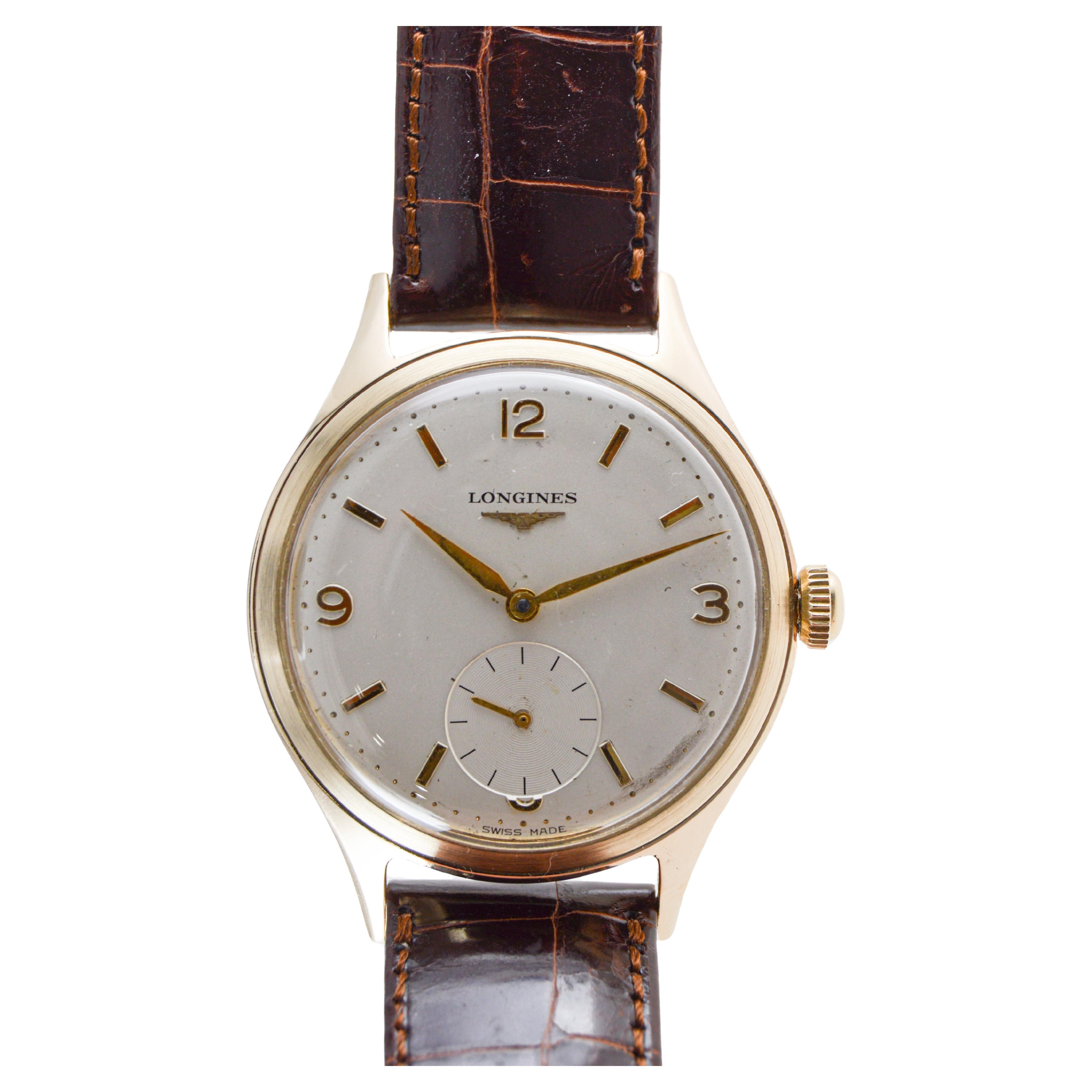 Women's or Men's Longines Rare Oversized 9Kt. Gold for English Market Original Dial 1940's For Sale