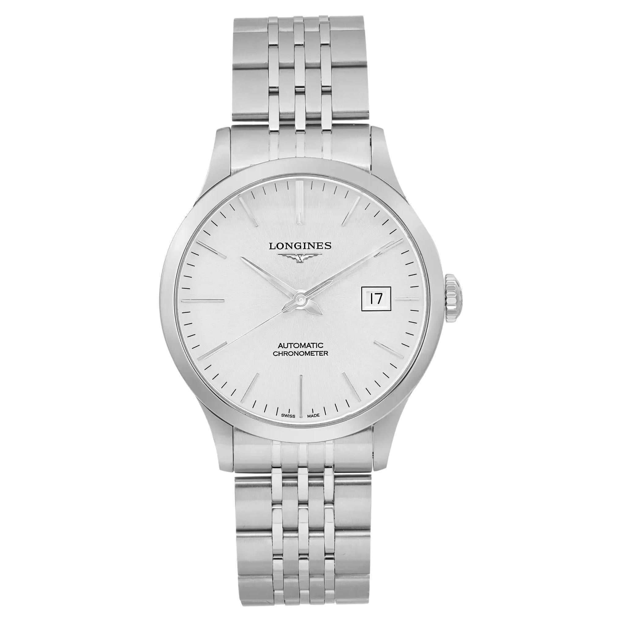 Longines Record 38.5mm Steel Silver Dial Automatic Mens Watch L2.820.4.72.6 For Sale