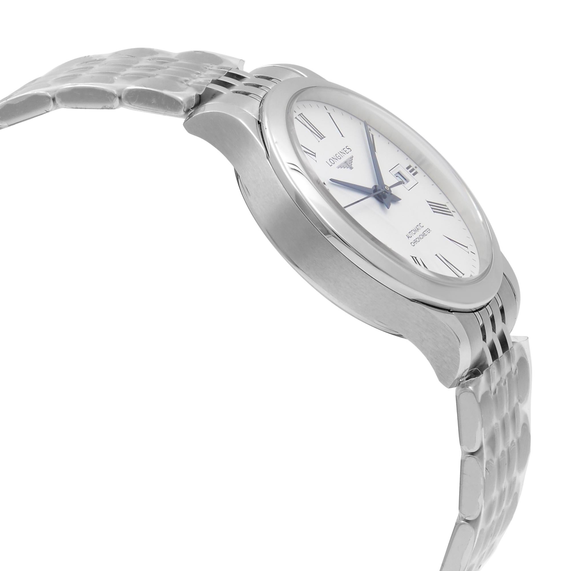 Longines Record Steel White Roman Dial Automatic Ladies Watch L2.321.4.11.6 In New Condition In New York, NY