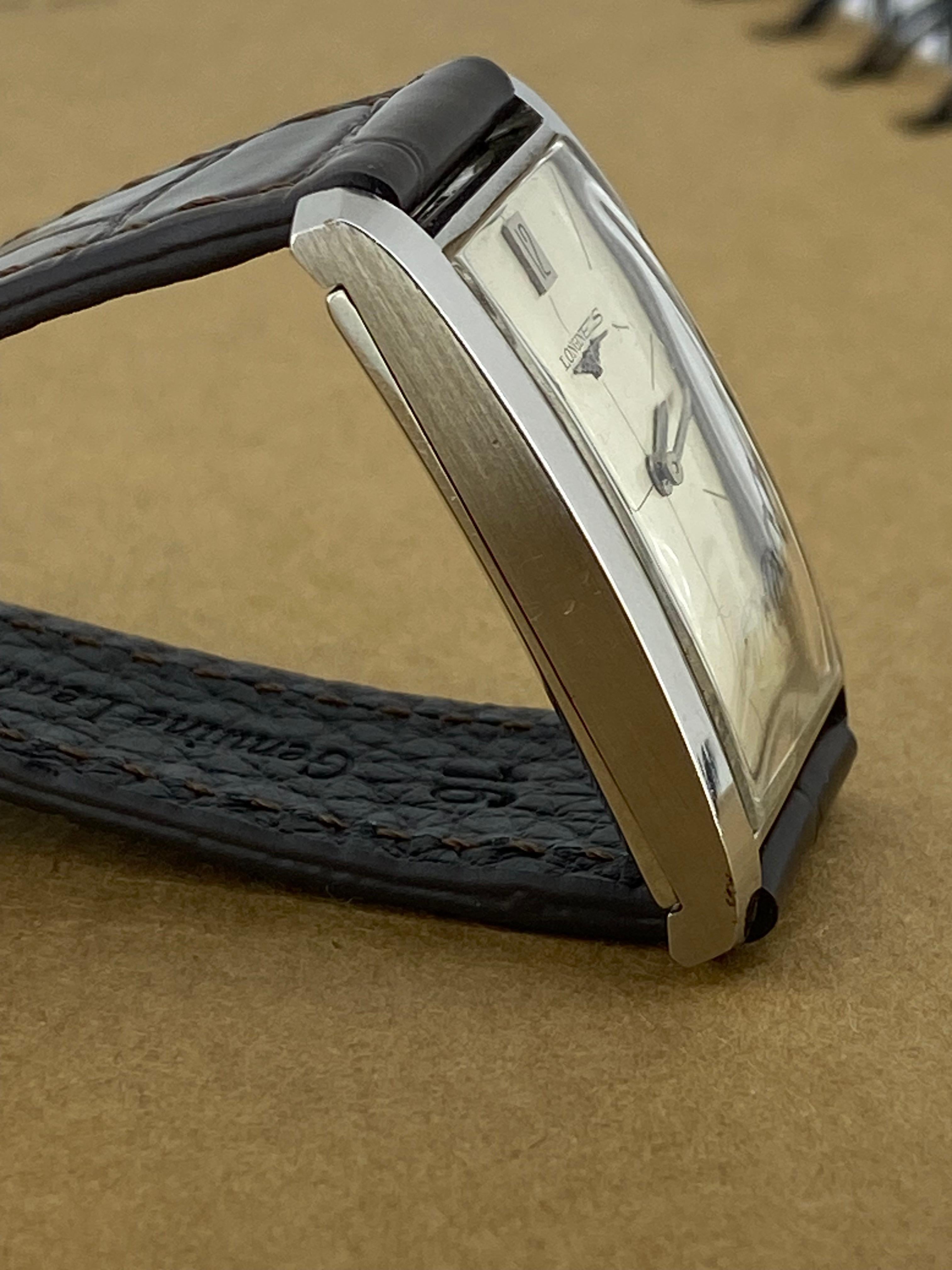 Longines ref 7348-5 cal. 428 Rectangular S/Steel Case Crosshair Dial c1968 Watch For Sale 6