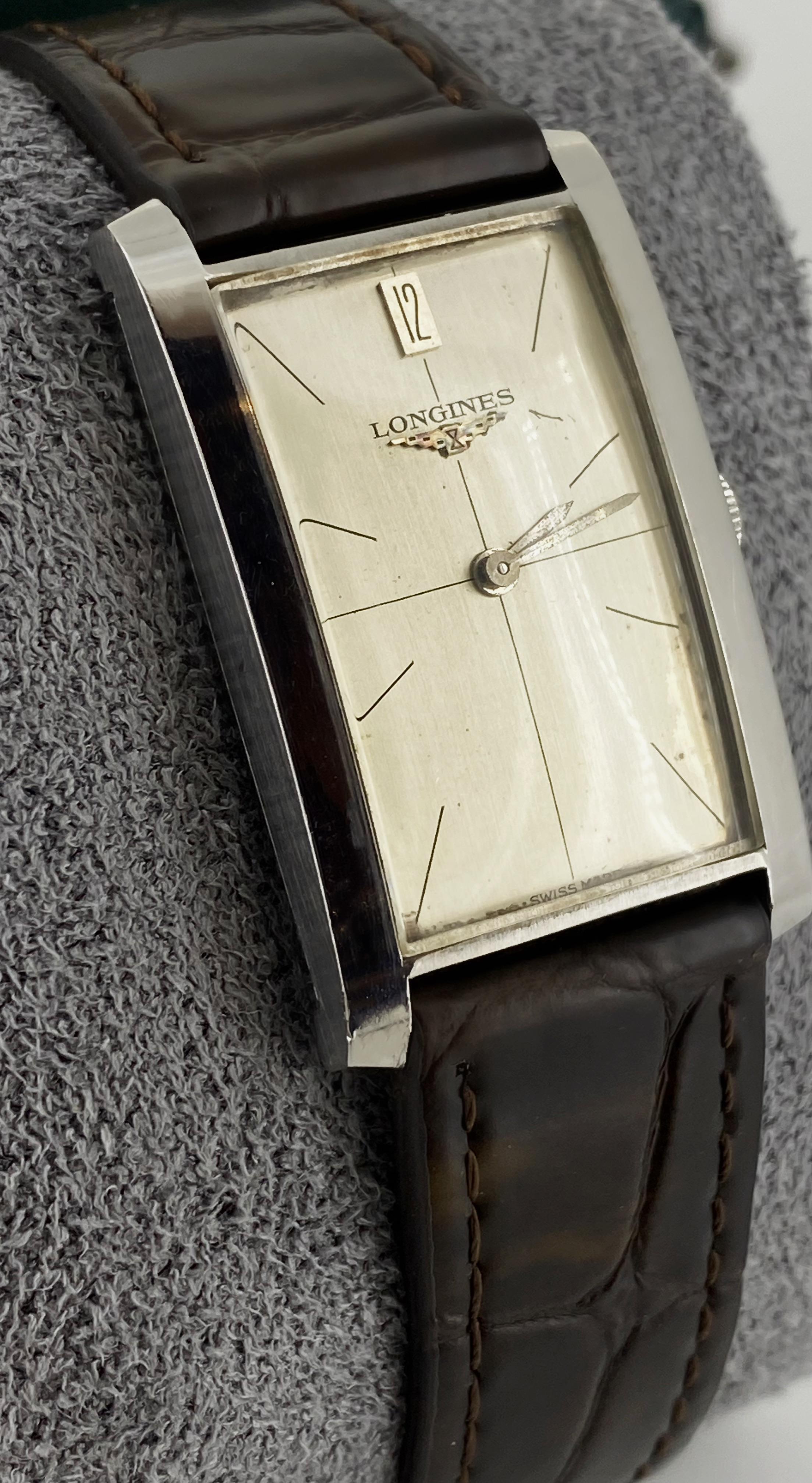 Longines ref 7348-5 cal. 428 Rectangular S/Steel Case Crosshair Dial c1968 Watch For Sale 1
