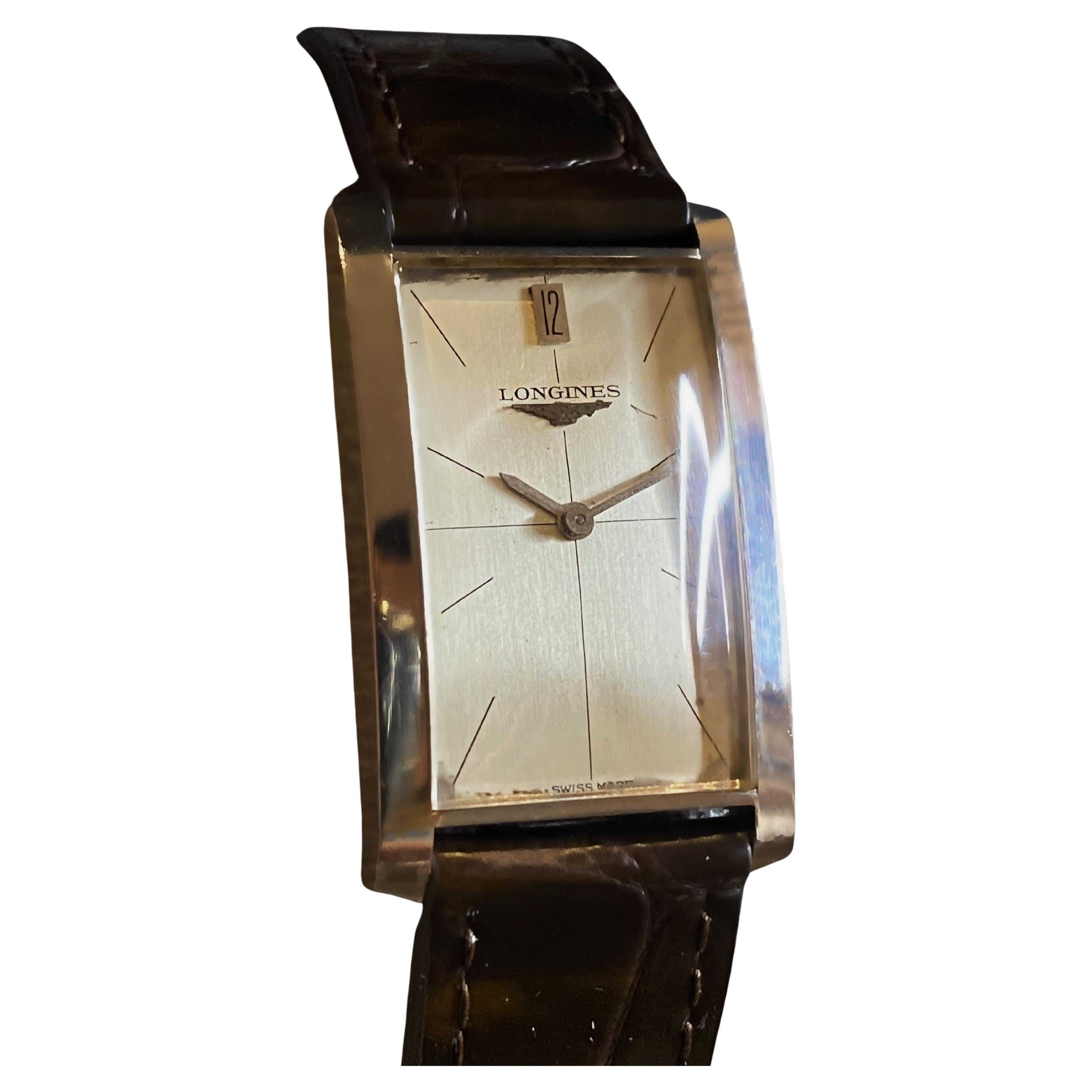 Longines ref 7348-5 cal. 428 Rectangular S/Steel Case Crosshair Dial c1968 Watch