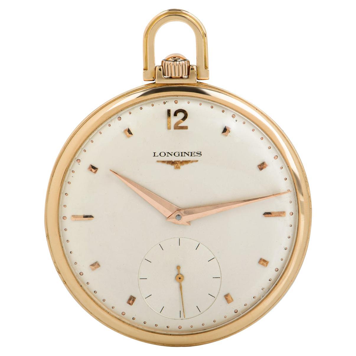 Longines Rose Gold Open Face Keyless Lever Gentleman's Dress pocket Watch C1920 en vente
