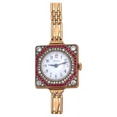 Longines Rubies Diamonds 56 Gold Lady Important Unique Collectable Watch, 1910