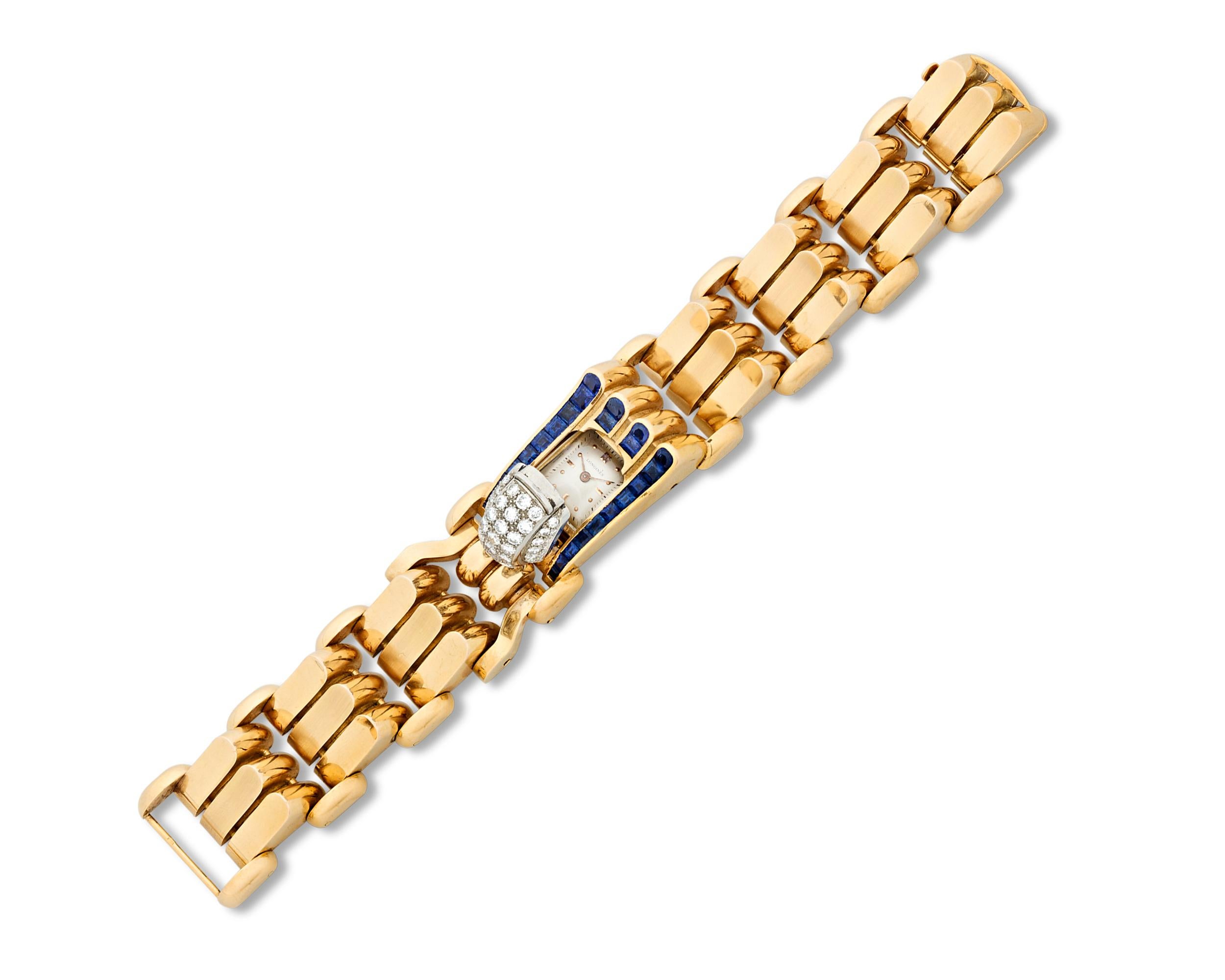 Retro Longines Sapphire and Diamond Watch Bracelet