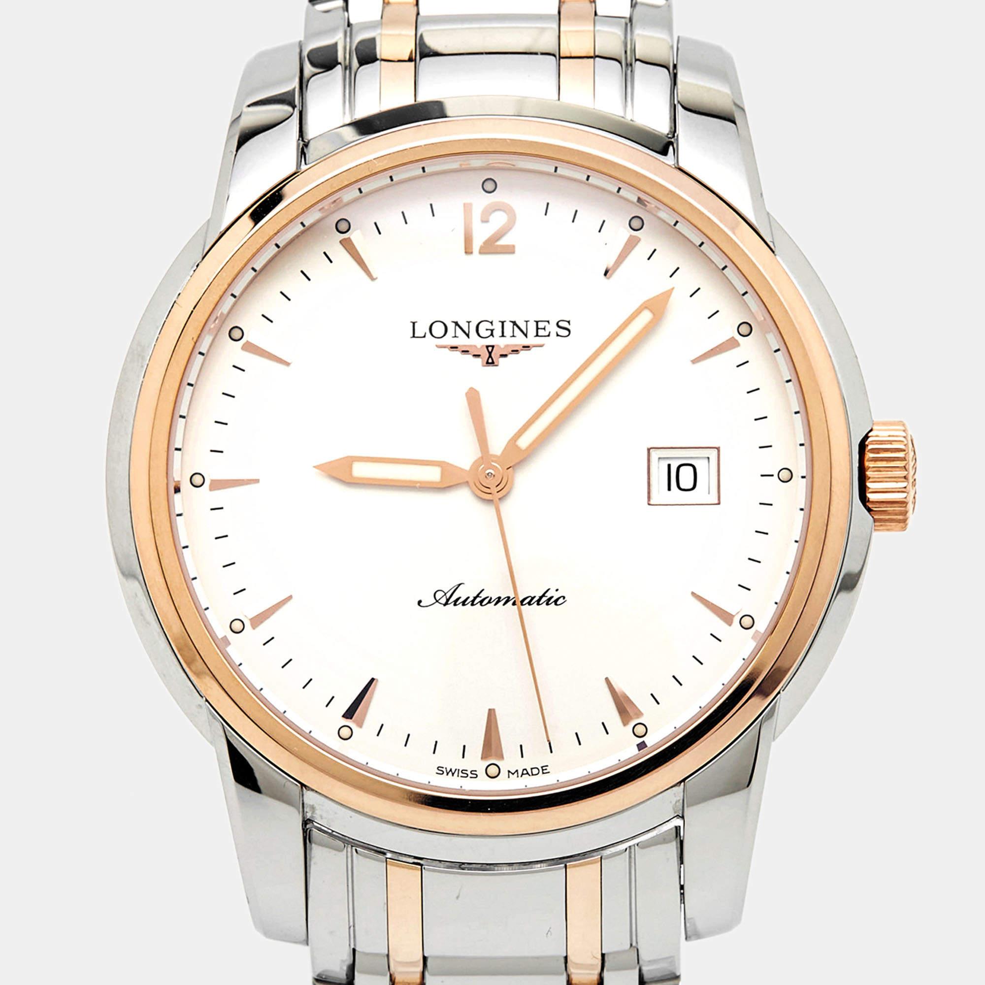The Longines Saint-Imier is a distinguished men's wristwatch featuring a harmonious blend of 18K rose gold, and stainless steel. This refined timepiece showcases exquisite craftsmanship, precision movement, and timeless design, epitomizing Longines'