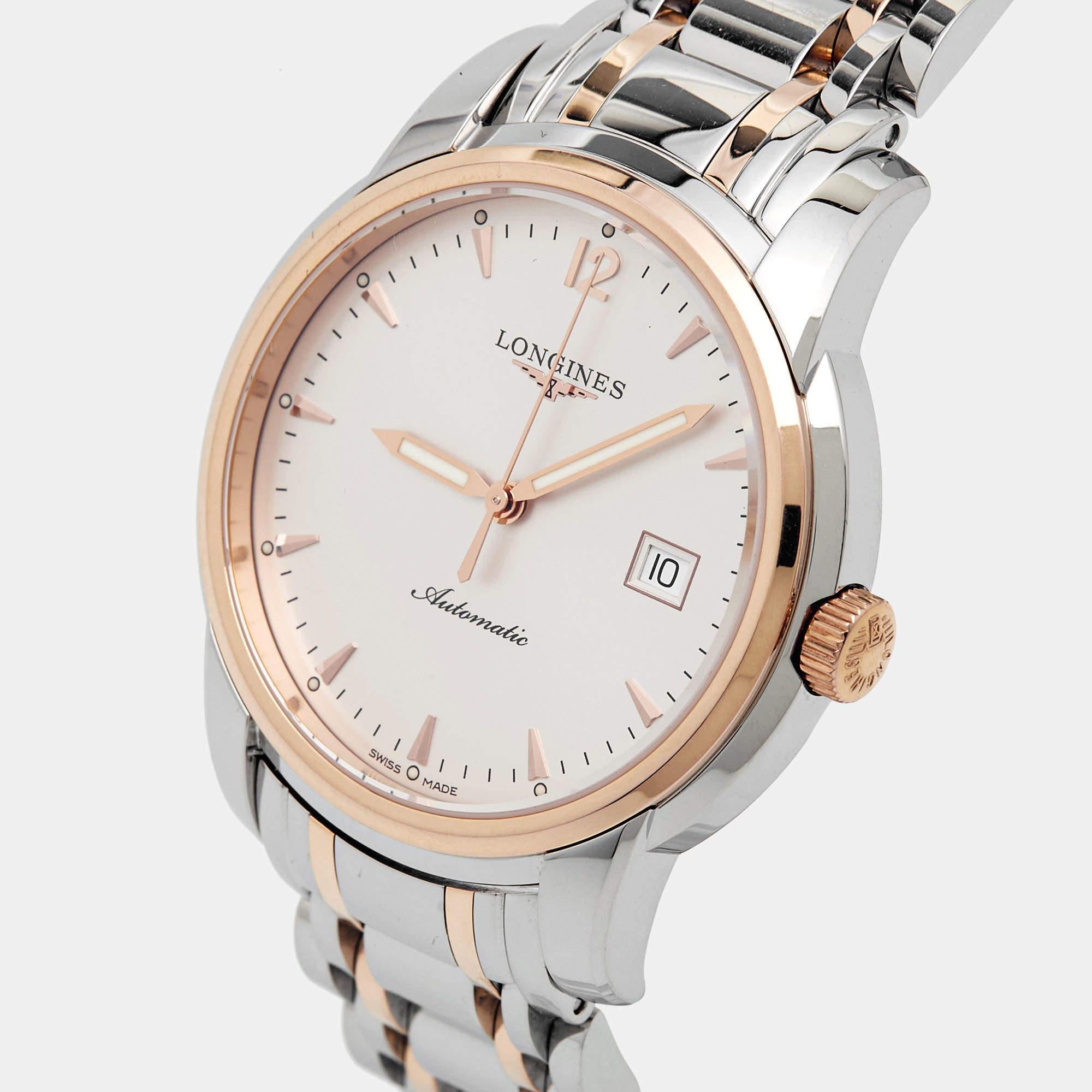 Contemporary Longines SIlver 18K Rose Gold Saint-Imier Collection Men's Wristwatch 41 mm