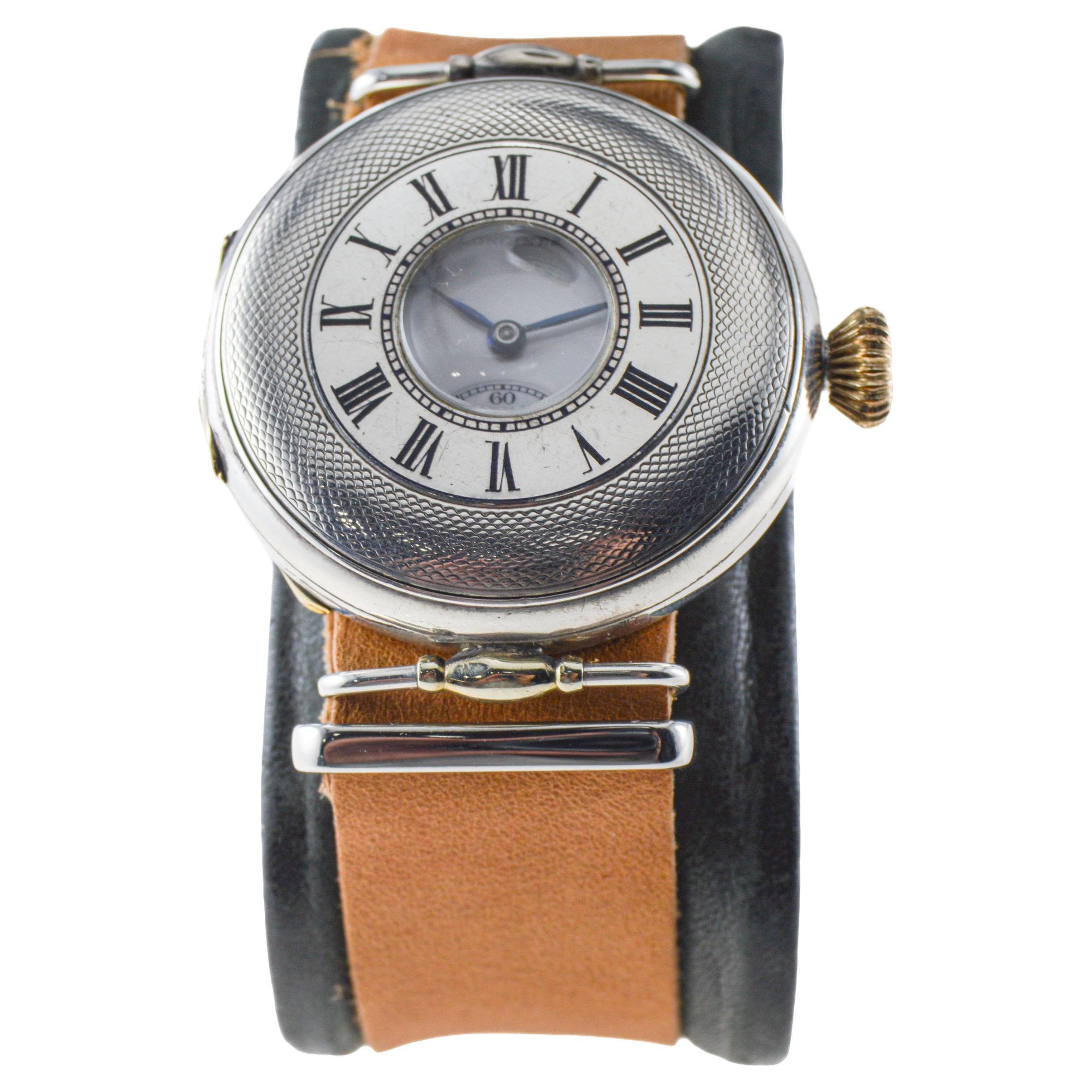 FACTORY / HOUSE: Longines Watch Company
STYLE / REFERENCE: Trench Style / Military 
METAL / MATERIAL: Sterling Silver
CIRCA / YEAR: 1925
DIMENSIONS / SIZE: Length 49mm X Diameter 36mm
MOVEMENT / CALIBER: Manual Winding / 15 Jewels / Caliber 
DIAL /