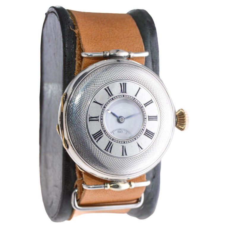 Longines Silberne Halb Jäger-Trench-Uhr mit original Kiln-Feuer