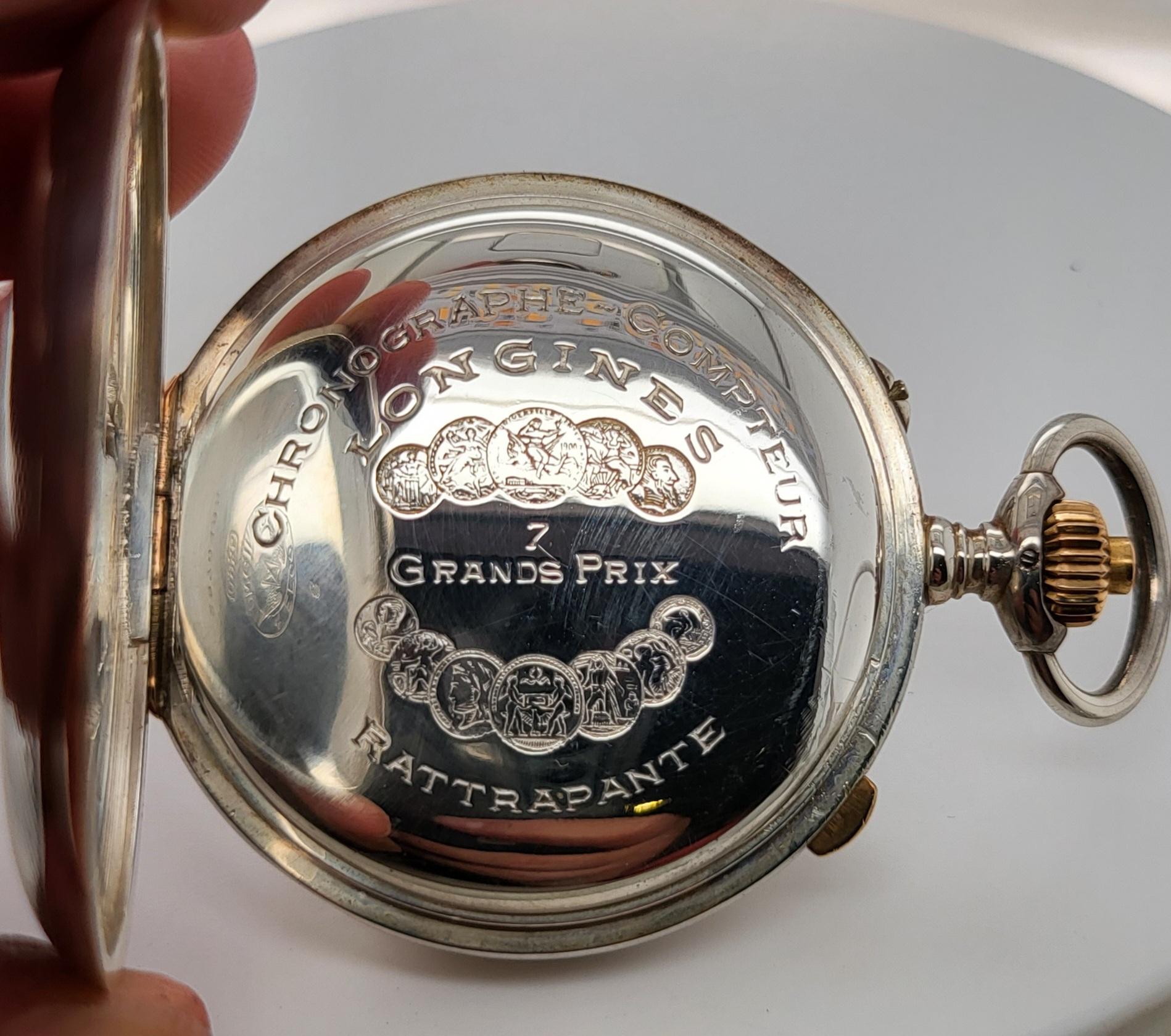 Longines Silver Pocket Watch Chronograph Rattrapante/Split Second 7 Grands Prix 2