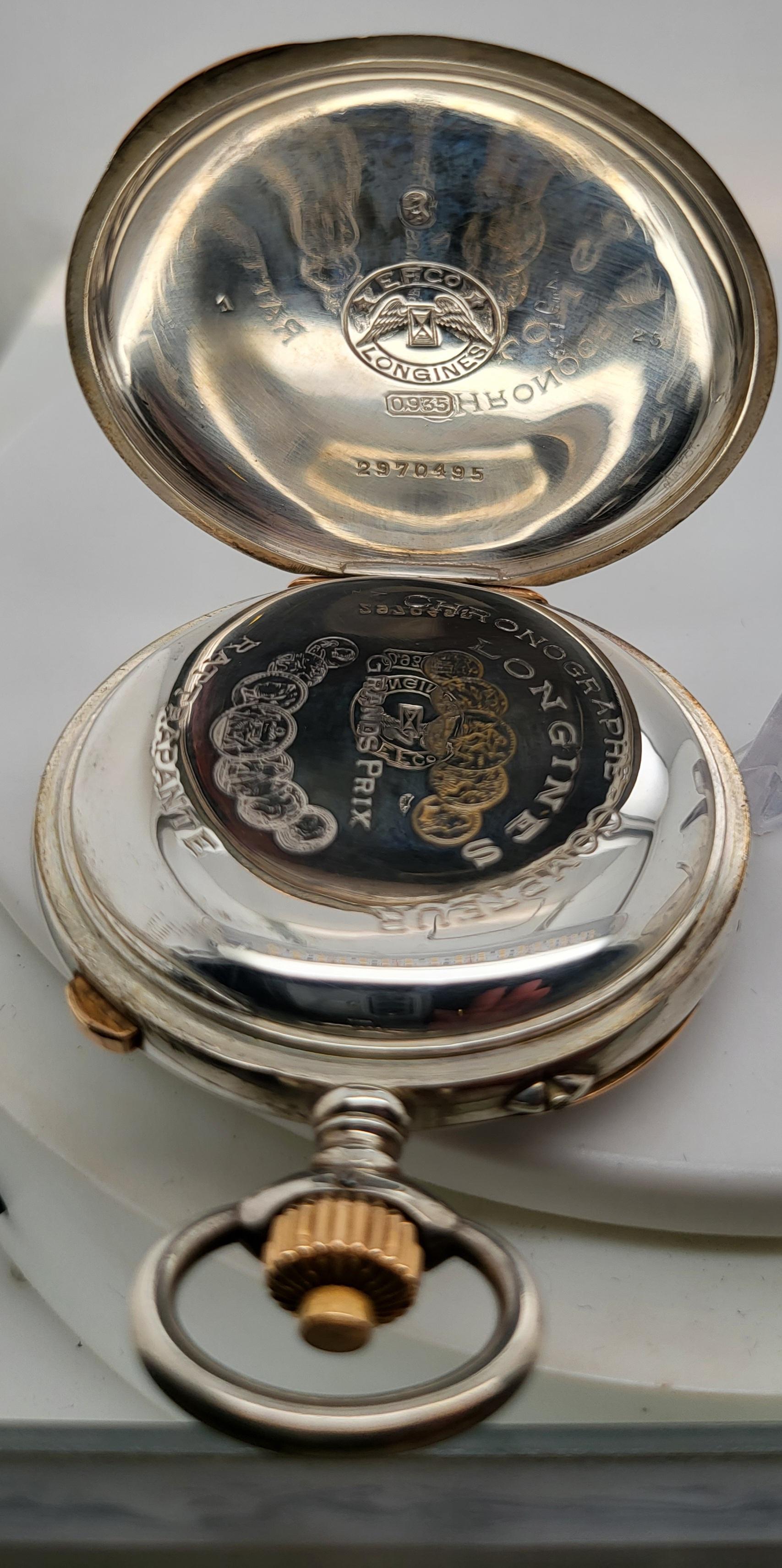 Longines Silver Pocket Watch Chronograph Rattrapante/Split Second 7 Grands Prix 4